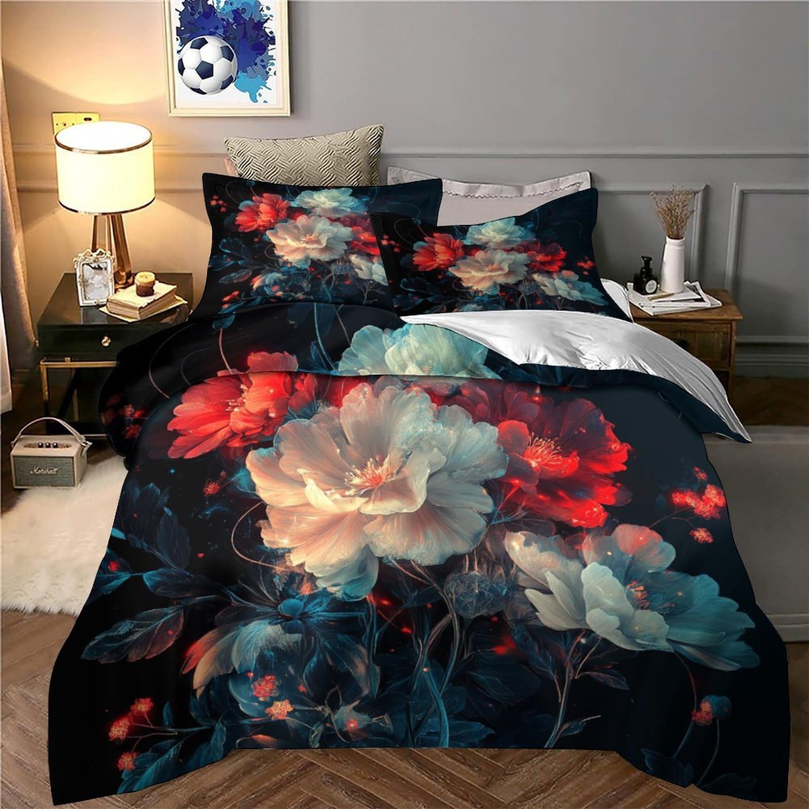 Flamingo-Pärchen Bettbezug 3D Gedruckt Mikrofaser Atmungsaktiv Reißverschluss Bettdeckenbezug 3 Teilig Weich mit Kissenbezug Schlafkomfort for Kinder & Fans Super King（260x220cm）