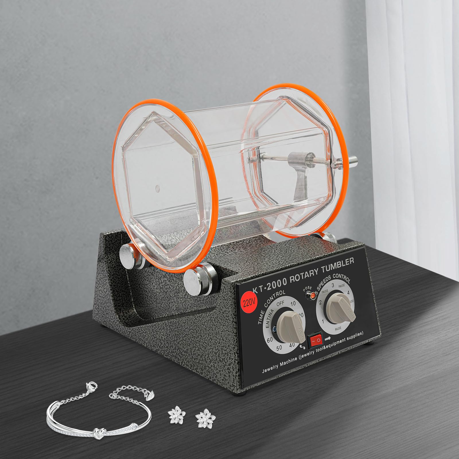 Pulidora pulidora, tambor excéntrico, dispositivo de mesa, joyas, coche, para taller, orfebres, con 150 W de potencia, 500 hasta 3000 rpm, 5 velocidades, temporizador de 60 minutos
