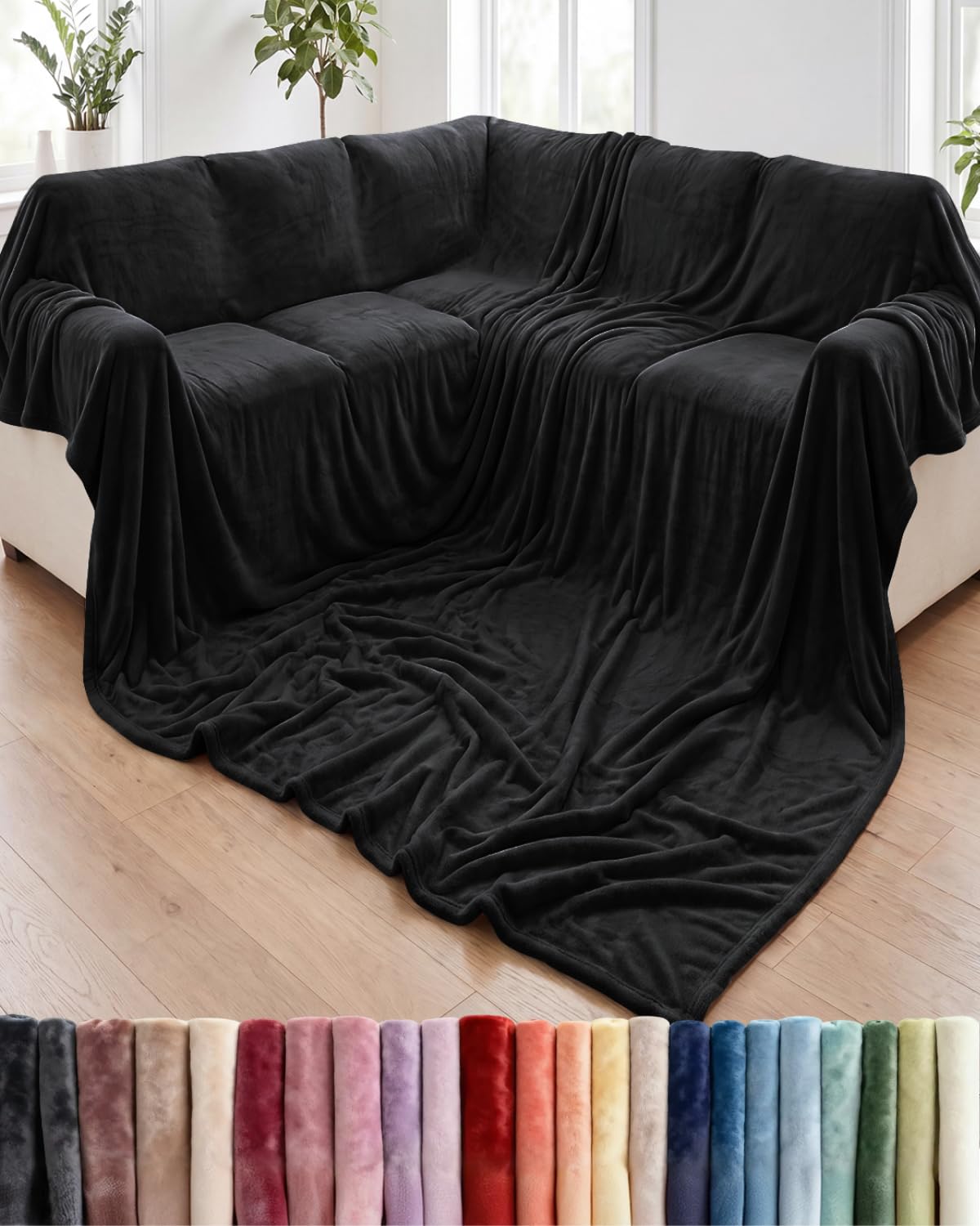 Fleece Blanket Oversized King - Ultra-Soft Flannel Fleece Blanket - Black