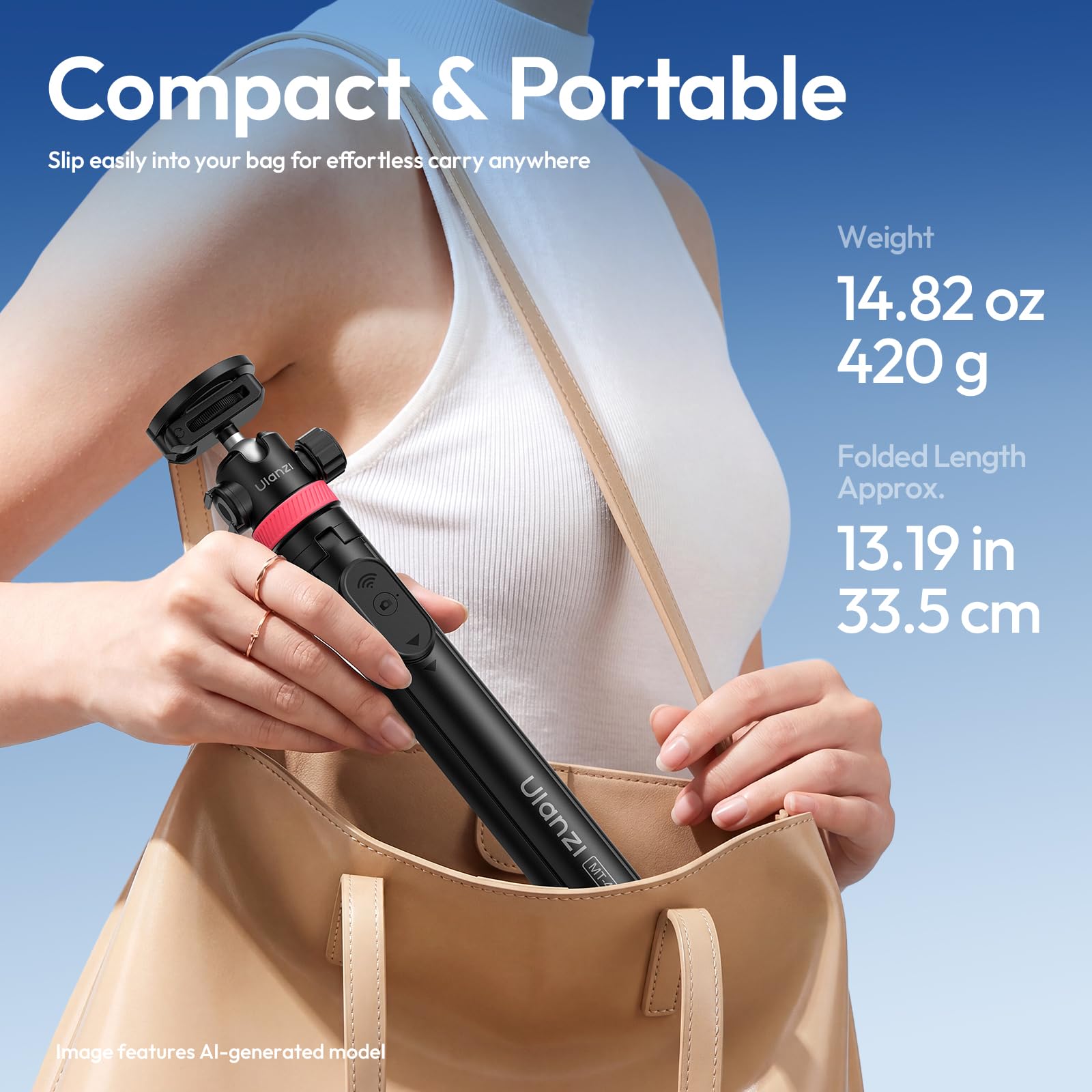 ULANZI MT44M Trípode Magnético de Apertura Automática para Móvil y Cámara, Palo Selfie de 150cm con Control Remoto, Soporte de Cuatro Patas, Tornillo de 1/4", Rótula Giratoria 360° para iPhone Android
