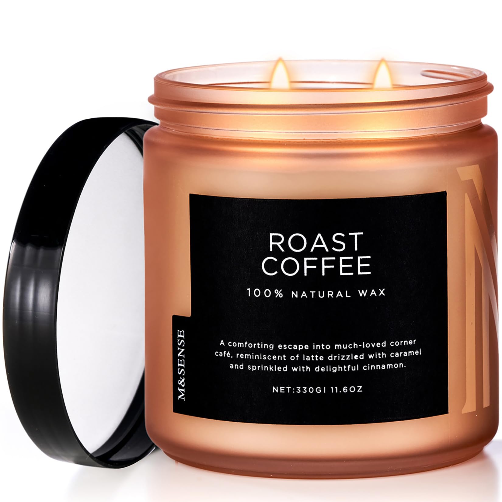M&SENSE Coffee Candles Scented Strong, 2 Wick 11.6oz 70 Hours Burning Time Organic Natural Soy Wax Candle for Bedroom Kitchen Home Decor, Housewarming Gift for Men and Women