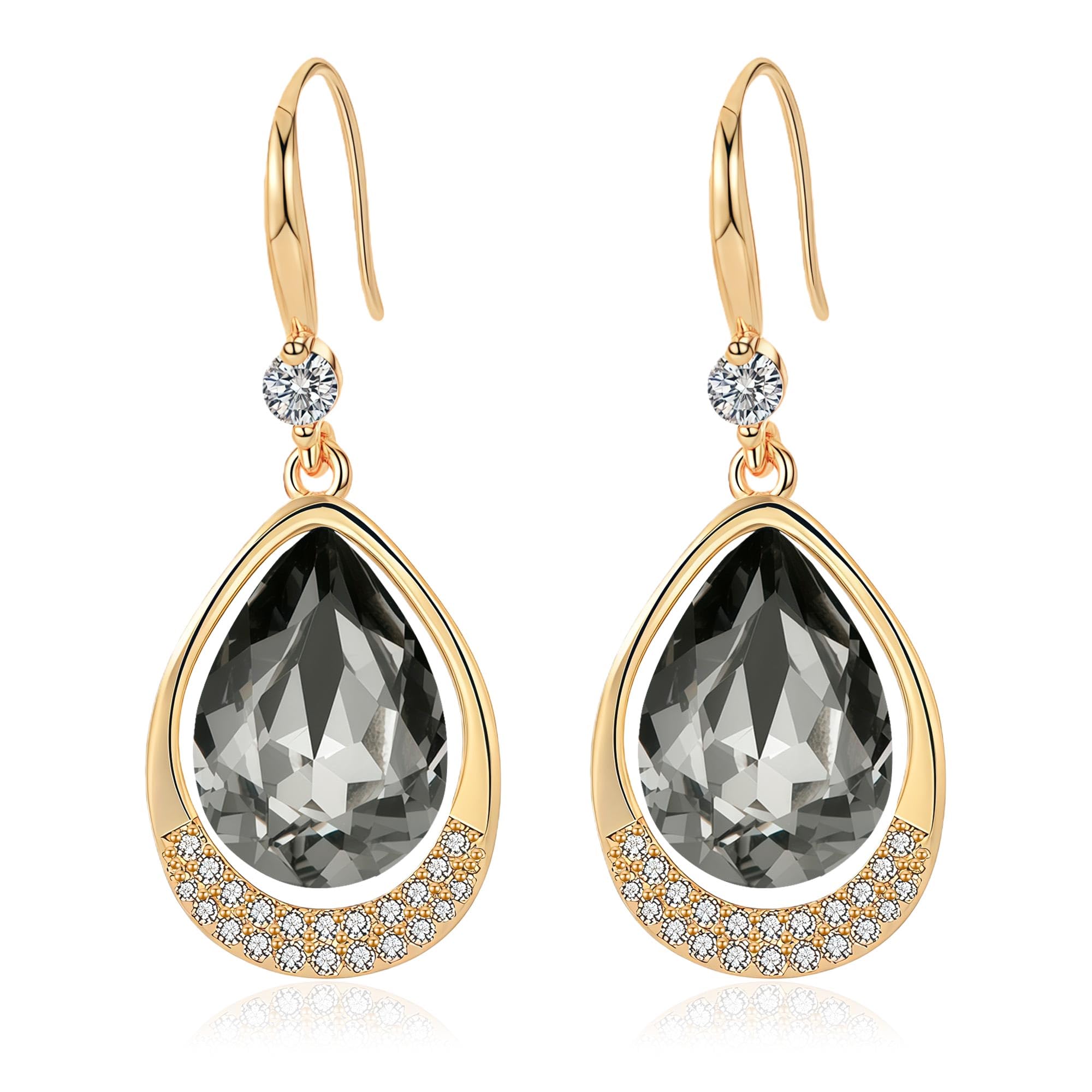 Austrian Crystal Halo Teardrop Hollow Drop Dangle Earrings for Women 14K Rose Gold Plated Hypoallergenic Jewelry Gifts