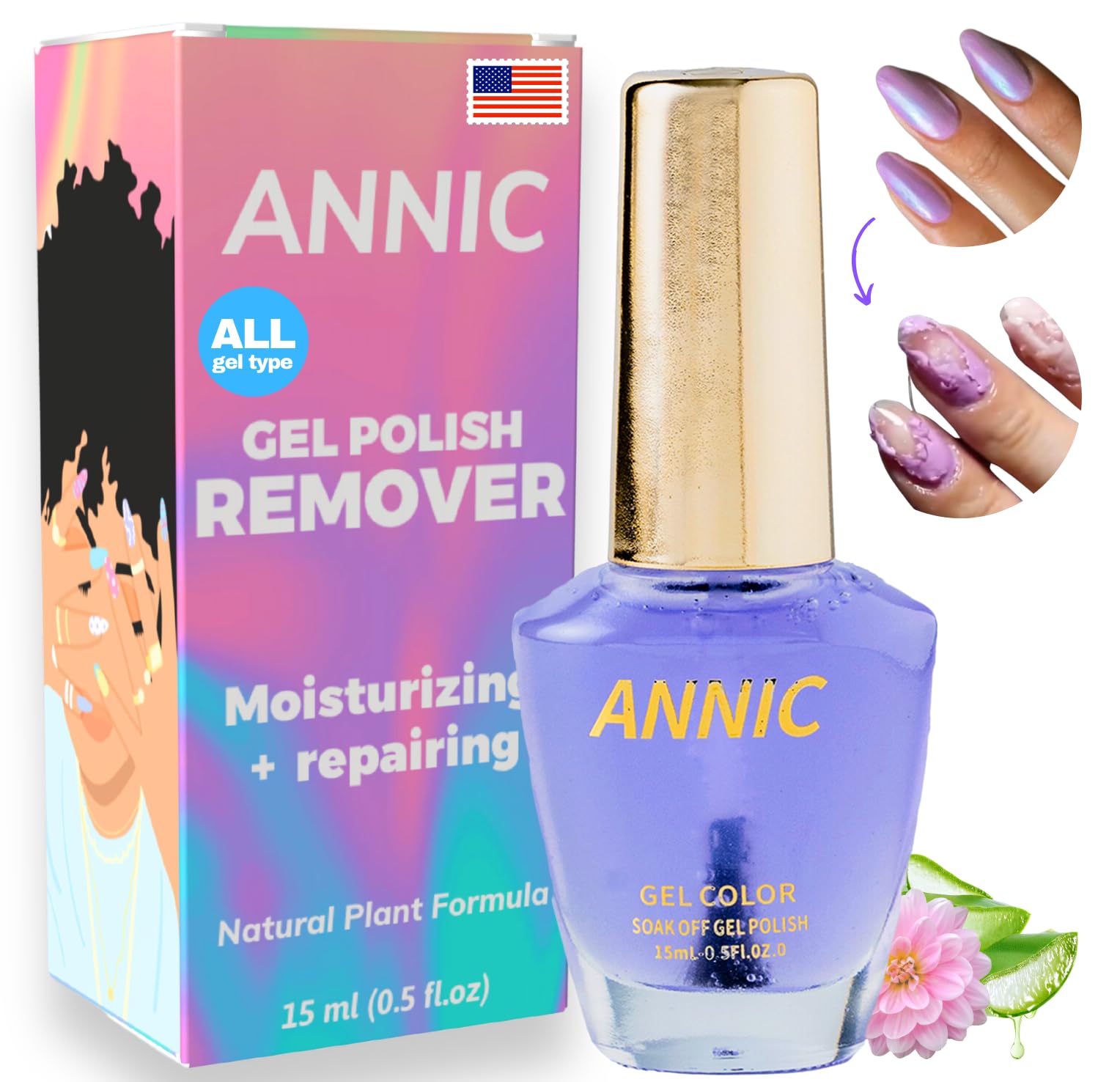 ANNIC Gel Nail Polish Remover - Natural Gel Polish Remover No Need Foil Soaking or Wrapping, Gel Polish Remover for Nails 3-5 Minutes, Gel Remover For Nails Easy and Quick Gel Nail Remover
