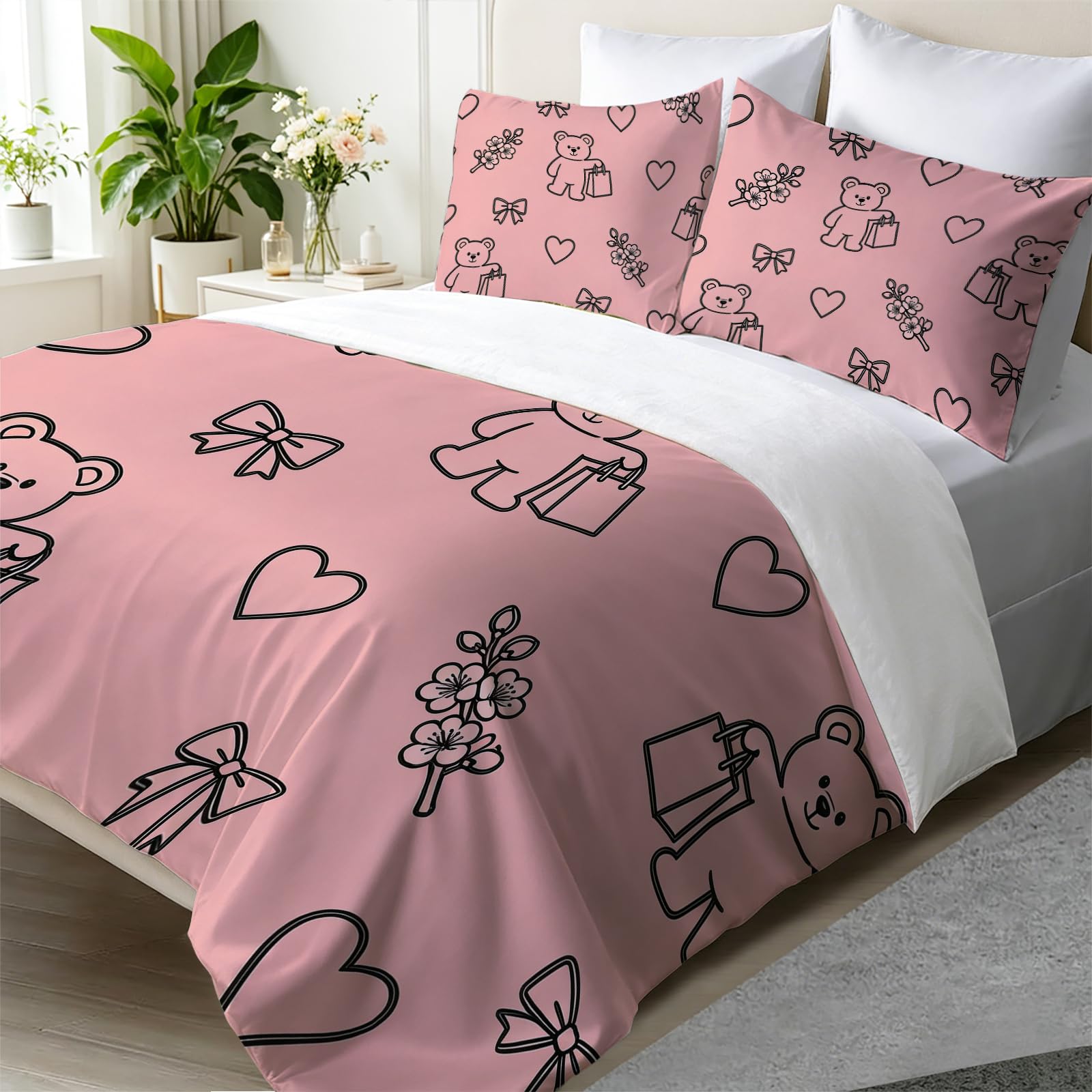 Housse de Couette 2 Personnes Petit Ours 200x200 cm avec 2 Taies