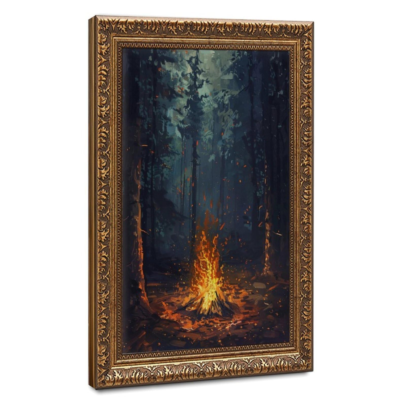 Bareronor Campfire at Night Canvas Poster for Dorm Room Decor Gift