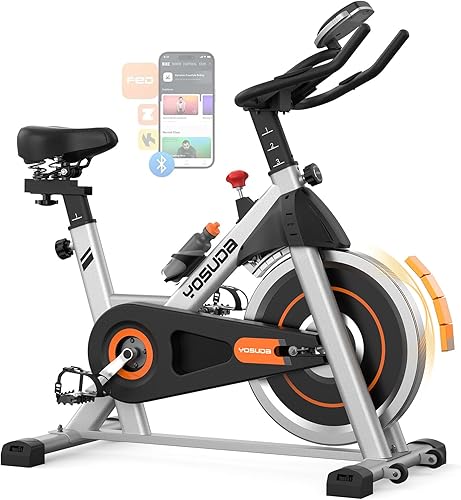 YOSUDA Exercise Bike, Brake Pad Stationary Bike for Home with Exclusive App, Magnetic Indoor Cycling Bike with 300 lb Weight Capacity, Low Noise,