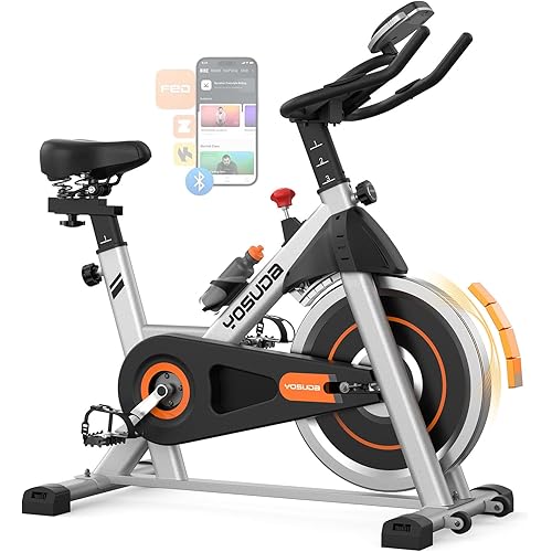 YOSUDA Exercise Bike, Brake Pad Stationary Bike for Home with Exclusive App, Magnetic Indoor Cycling Bike with 300 lb Weight Capacity, Low Noise, Tablet Holder and Fitness Courses for Weight Loss