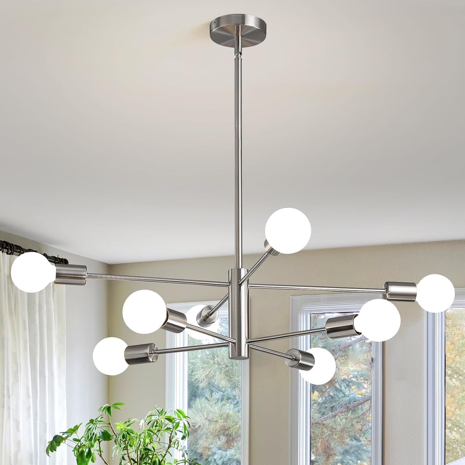 Modern Sputnik -8 Light Fixture,Semi Flush Mount Ceiling Light Silver/Nikil Mid Century Chandeliers for Bedroom,Dining Room,Kitchen Island,Living Room...-picture-33