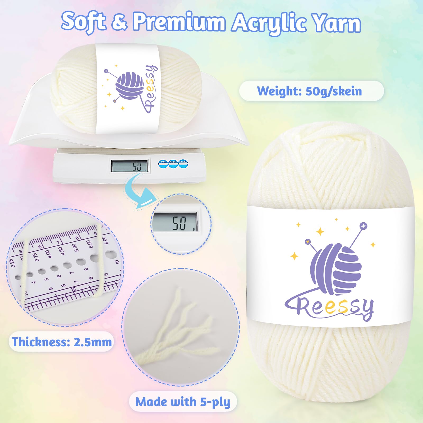 Reessy Knitting Wool, 10 × 50g Acrylic Yarn Crochet Yarn Set - Image 2