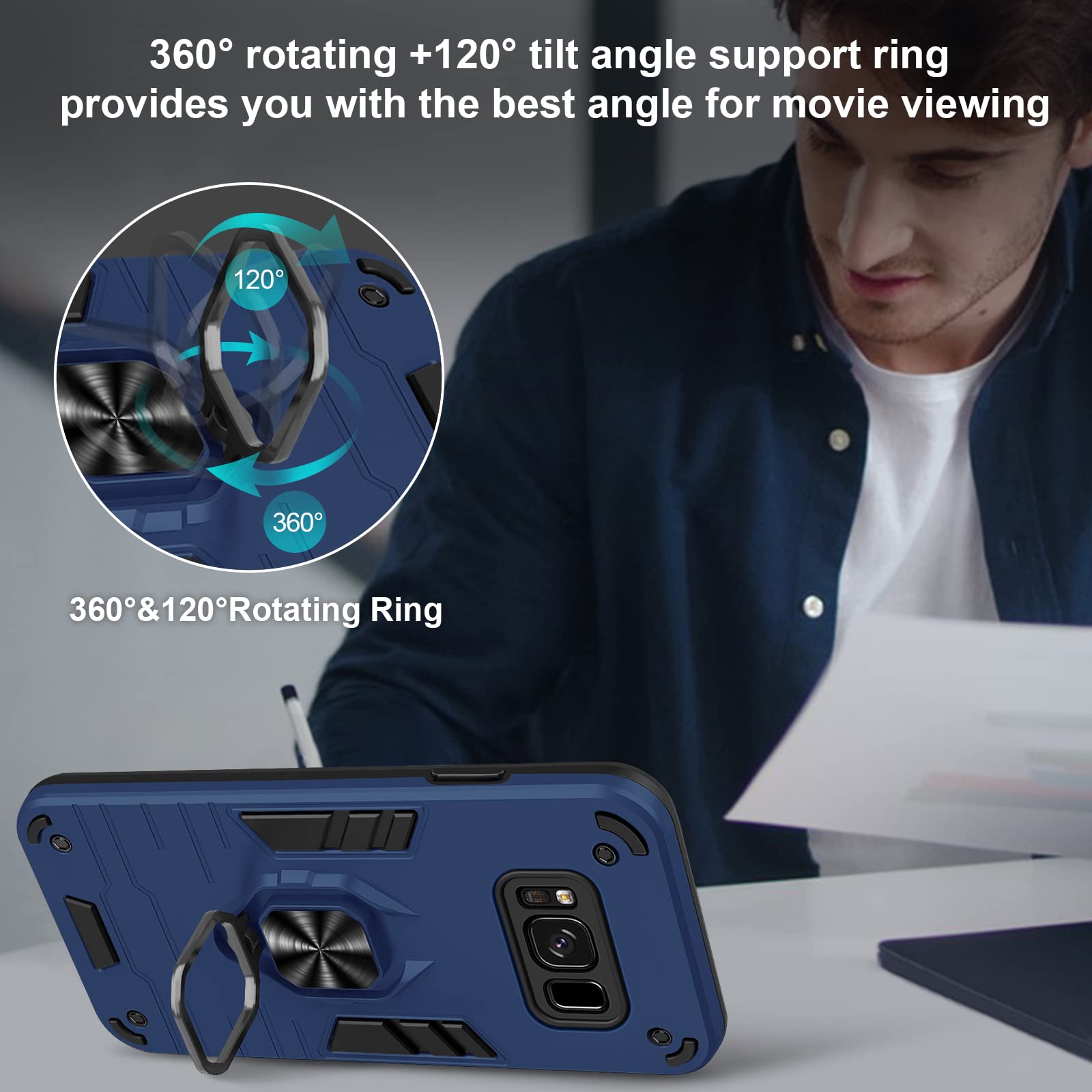 Funda para Xiaomi Redmi Note 15 Pro 5G, Carcasa Antigolpes con Soporte anular metálico, Case Protectora de Grado Militar, Azul — view 473