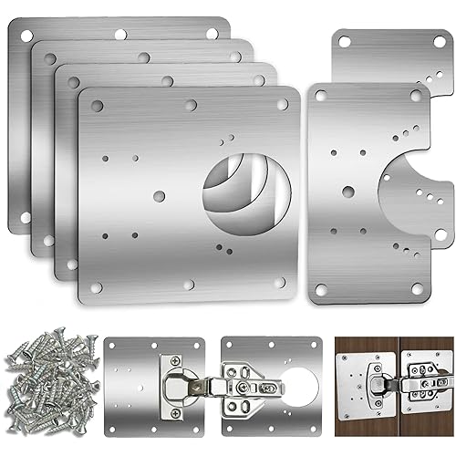 6 PCS Cabinet Hinge Repair Plate, Hinges Repair Fixing Plates, Stainless Steel Hinge Repair Board, Kitchen Cupboard Door Hinge Repair Brackets Kit, Hinge Fixing Plate Bracket Kit with Mounting Screw