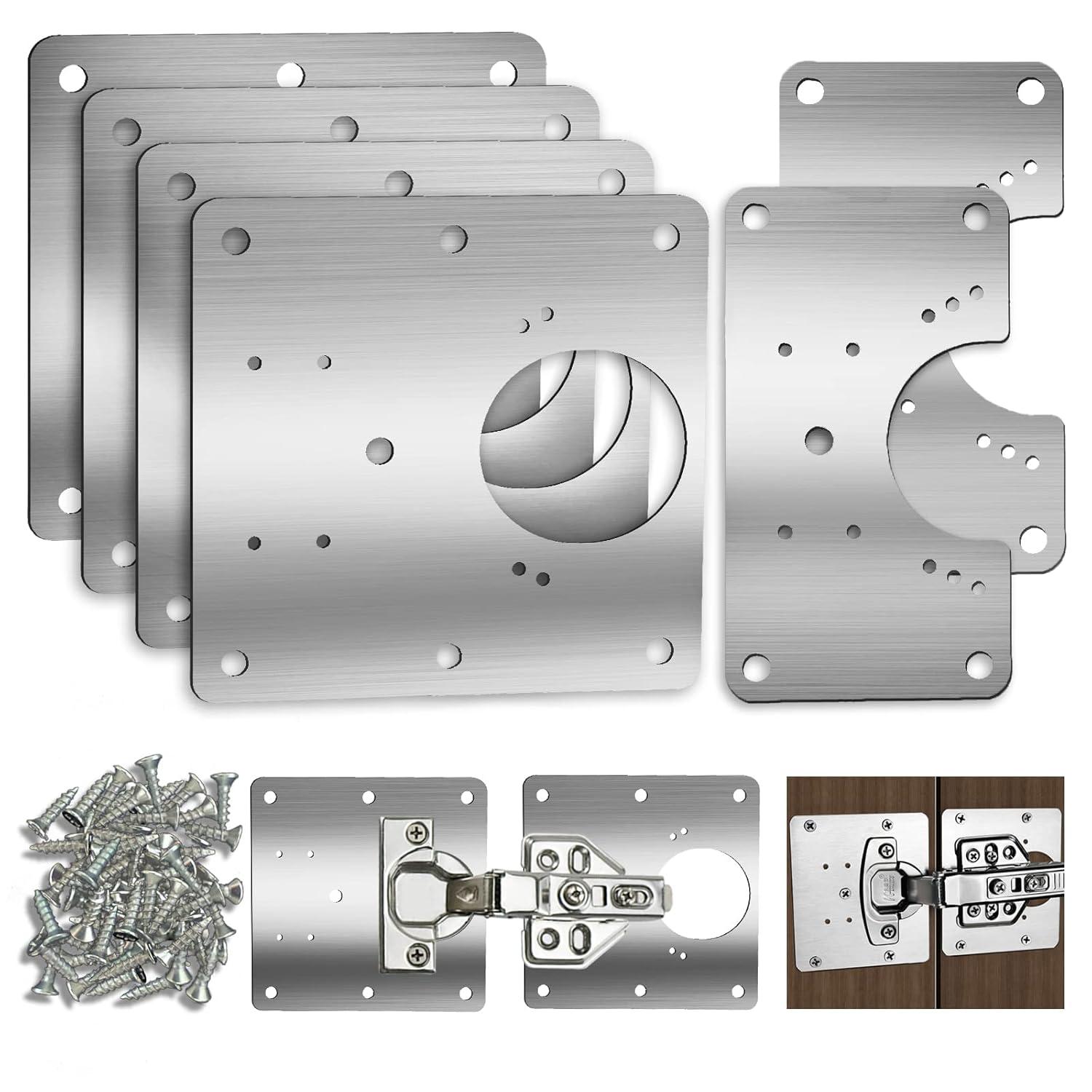 6 PCS Cabinet Hinge Repair Plate Hinges Repair Fixing Plates Stainless Steel Cabinet Repair Board Kitchen Cupboard Door