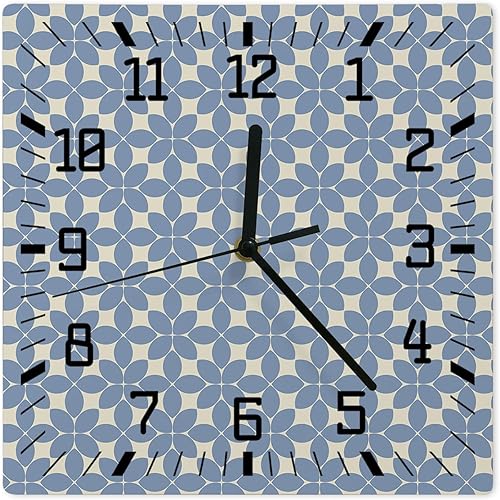 Blue Geometric Wooden Wall Clock Silent Non Ticking, Simple Abstract Art Square Wall Clock Battery Operated, Decor Clock for Home Office, Living