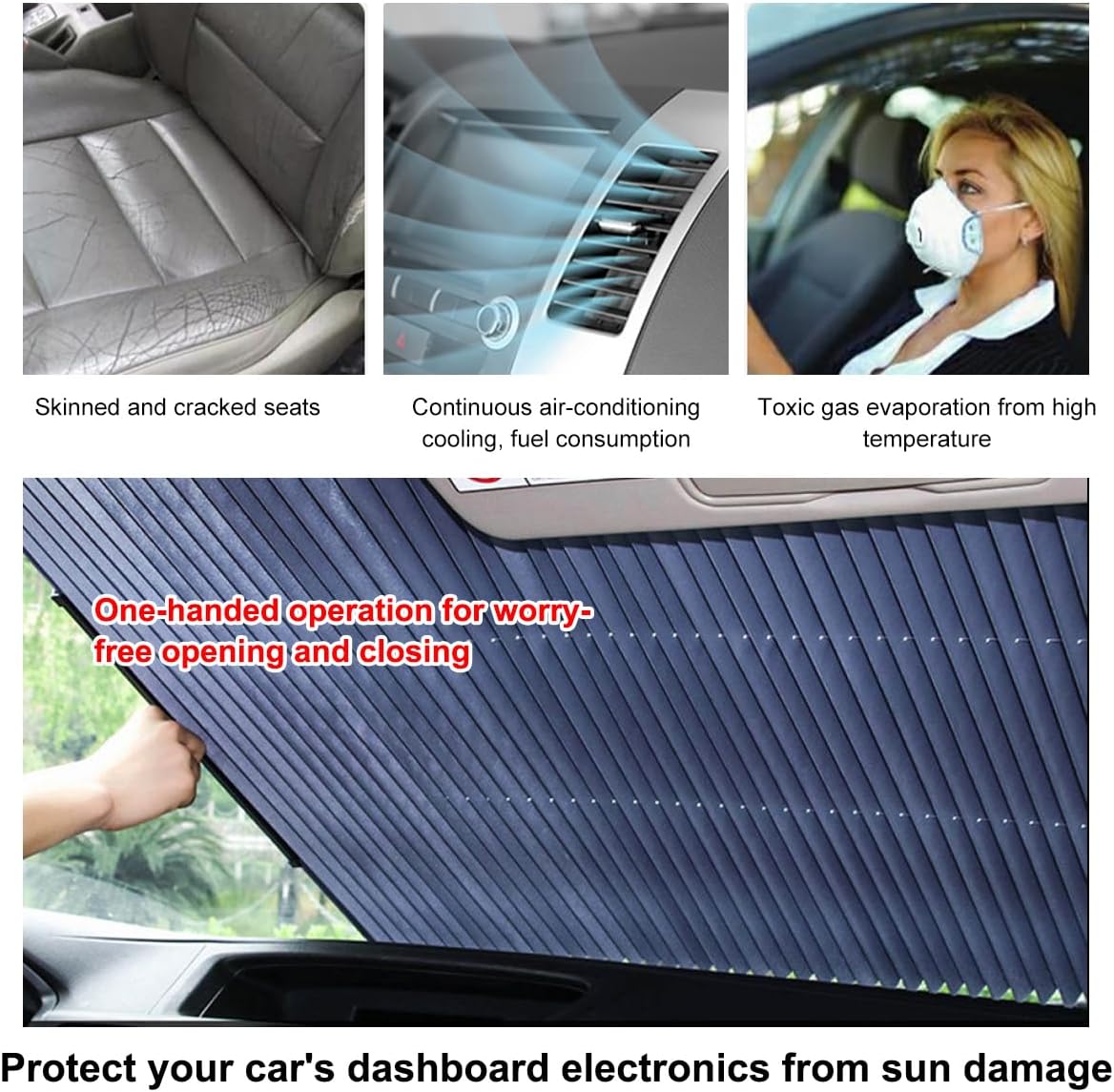 Ohleats Retractable Windshield Sun Shade, 25.6"×60" Sunshade Protector Blocks 99% UV Rays to Keep Your Car Cool, Front Windshield Sunshade Cover for Most Vehicles, Car Accessories (25.6"×60")