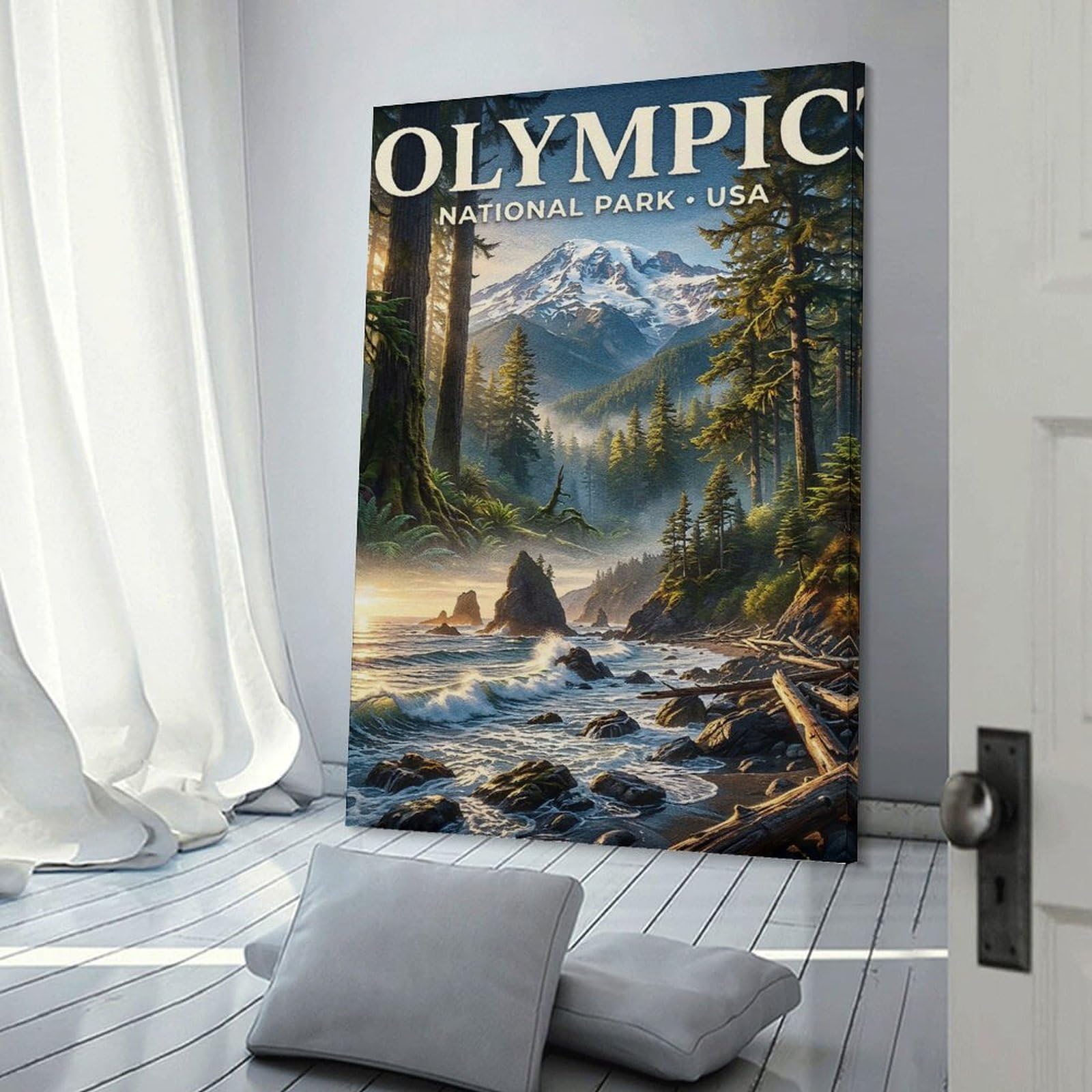 Junmoney Frame-Style-5 Olympic National Park Landscape Art Wall Decor Canvas Print, 24X36inch(60X90cm), For Bedroom, Lounge Or Dressing Area, Decorative Wall Art For Cosy Rooms