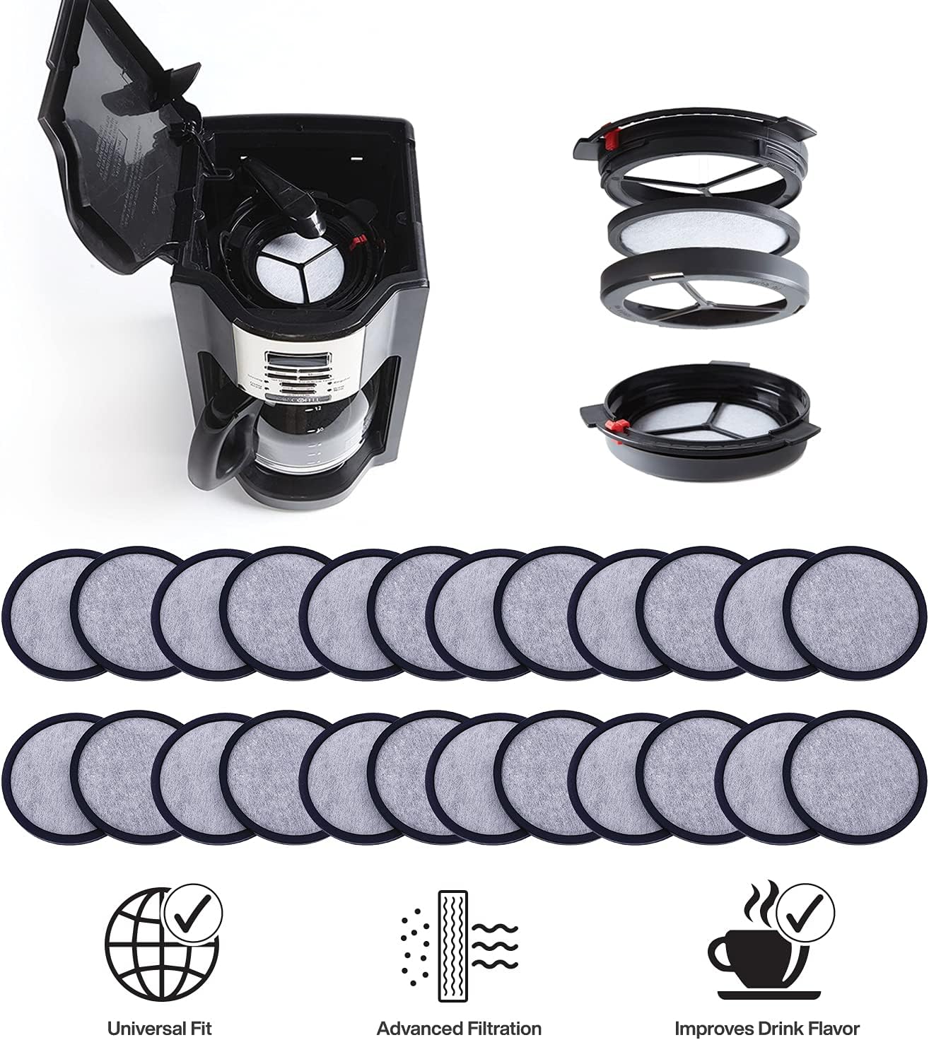 24-Pack Replacement Charcoal Water Filter Discs for Mr. Coffee Brewers Coffee Machines image 5