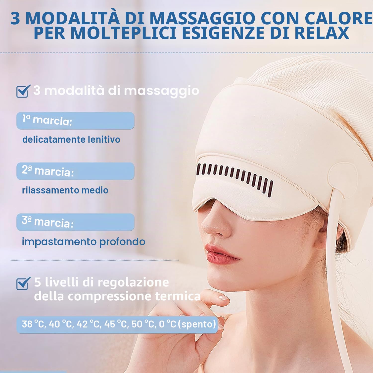 iKeener Elettrico Testa Massaggiatore,360°Full Coverage Portatile,Occhio,Collo Massaggio Con Calore,Impastare,Premere,Modalità Regolabili,Dolore e l'ansia Sollievo,Stress Relax,Tensione,Sonno Profondo