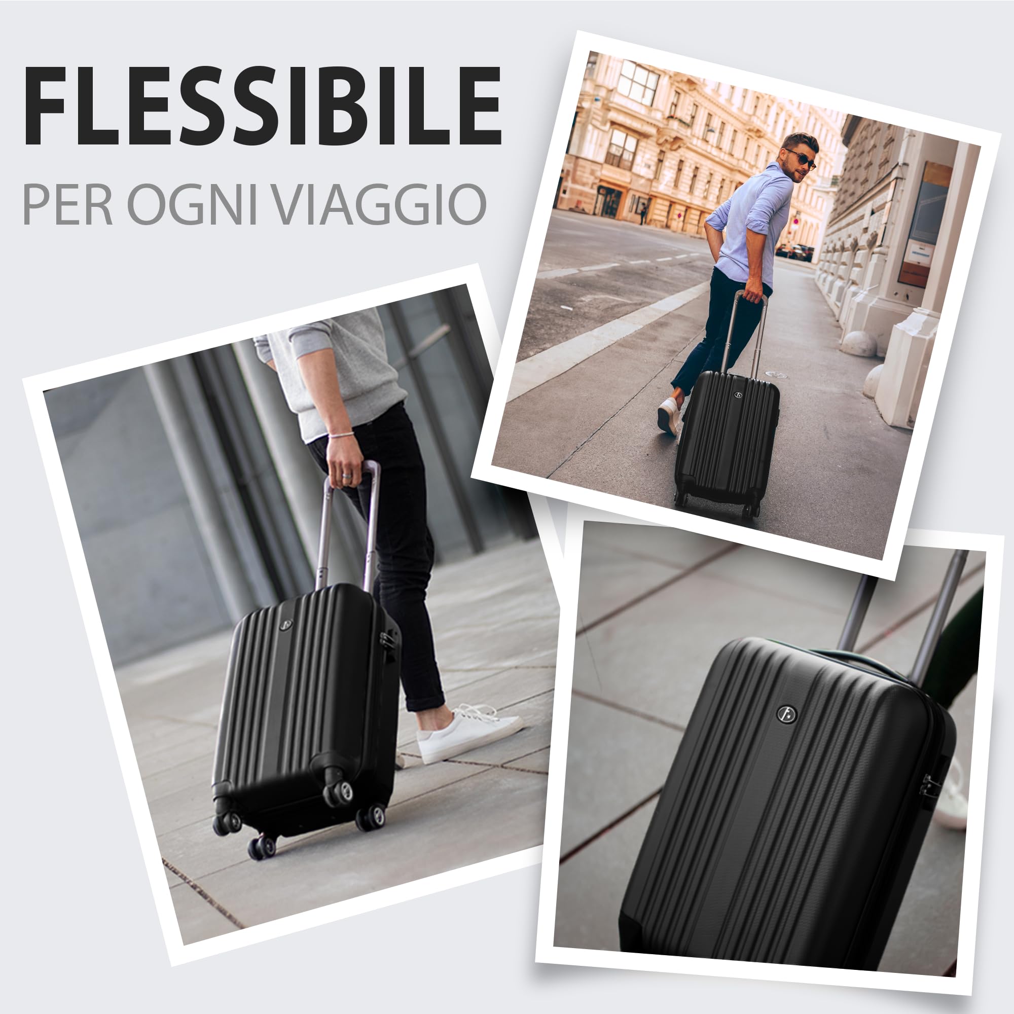FERGÉ set di 3 valigie cabina media XL TOULOUSE - bagaglio a mano rigido dure leggera valigetta 4 ruote