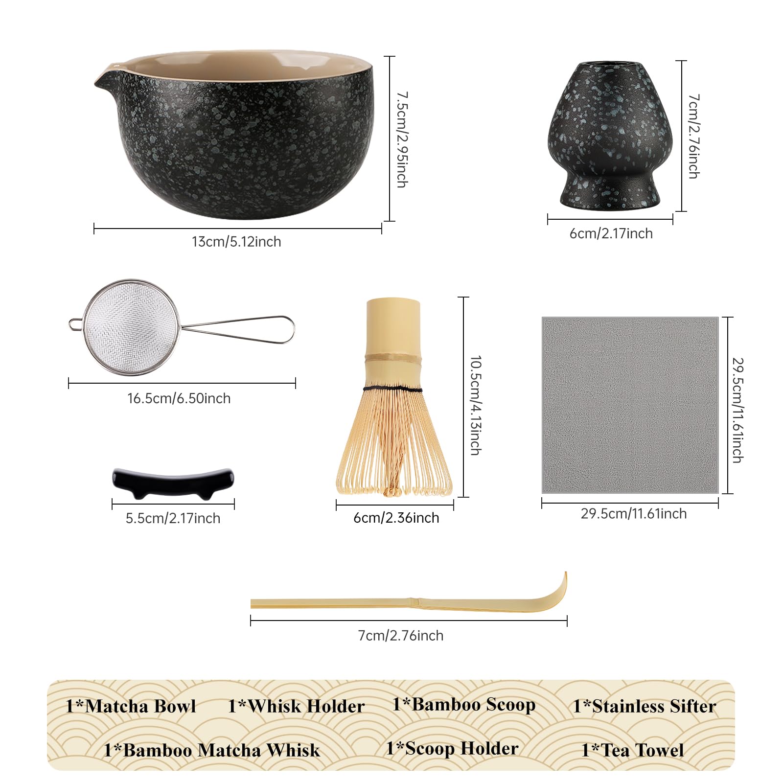 7-częściowy zestaw Matcha, miotła Matcha, zestaw do herbaty z łyżką Matcha, uchwyt do whisky, miotła Matcha, Shovel, trener, akcesoria matcha tradycyjna japońska ceremony herbata najlepszy prezent