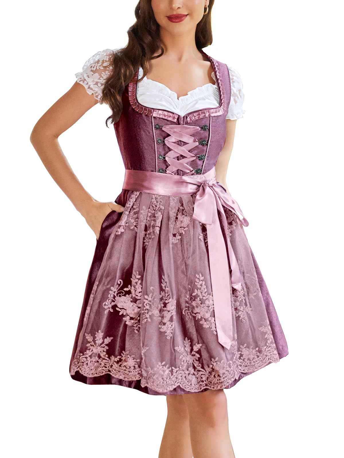 VAFADRESSCostumes 3 Pcs Oktoberfest Dress Women's German Dirndl Dress for Bavarian Oktoberfest Carnival Outfits