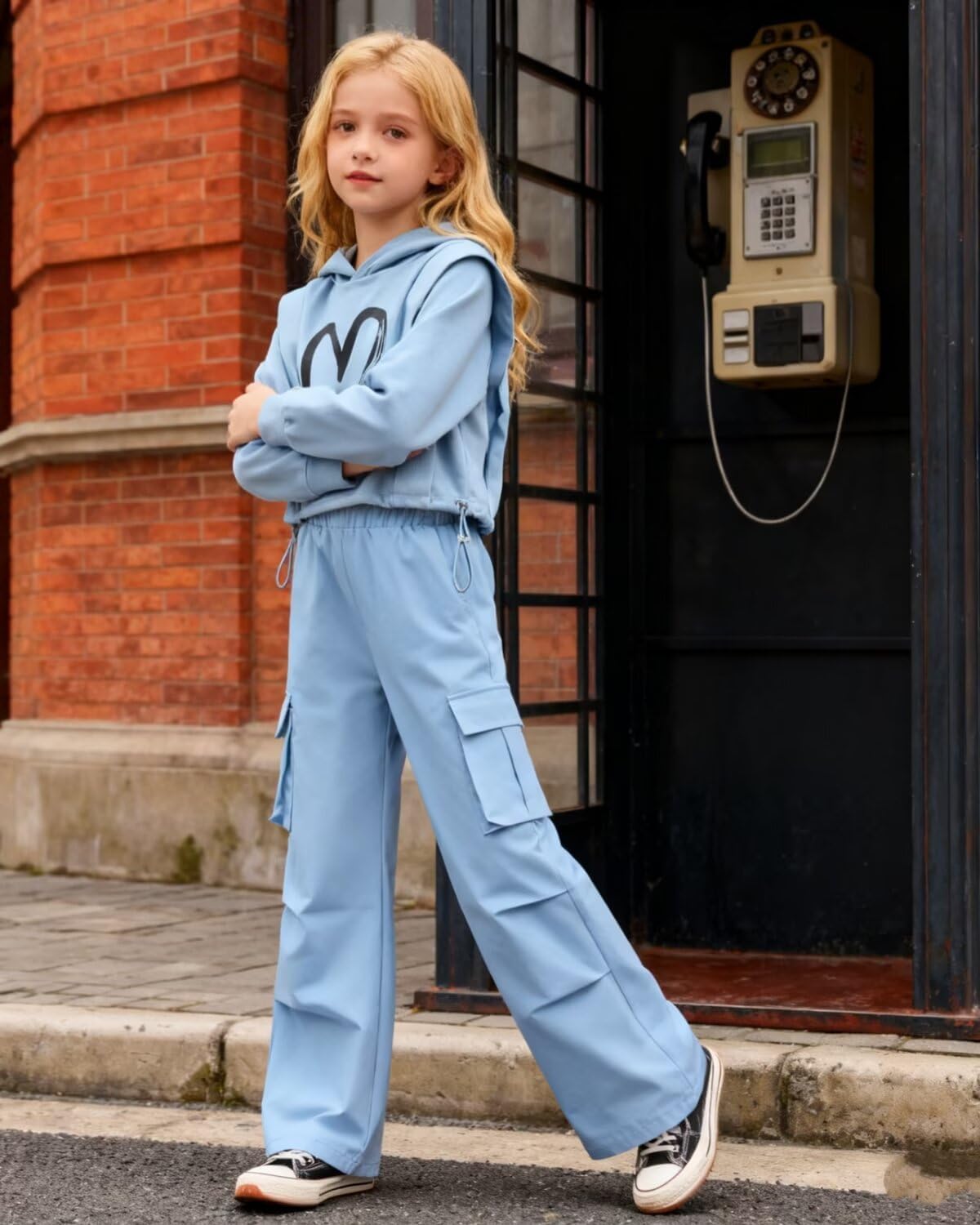 Tween Girls Clothes Hoodie Heart Print Top + Cargo Pants, Teen Girls Fall Clothing Set, Sizes 6-13 Years - Image 6