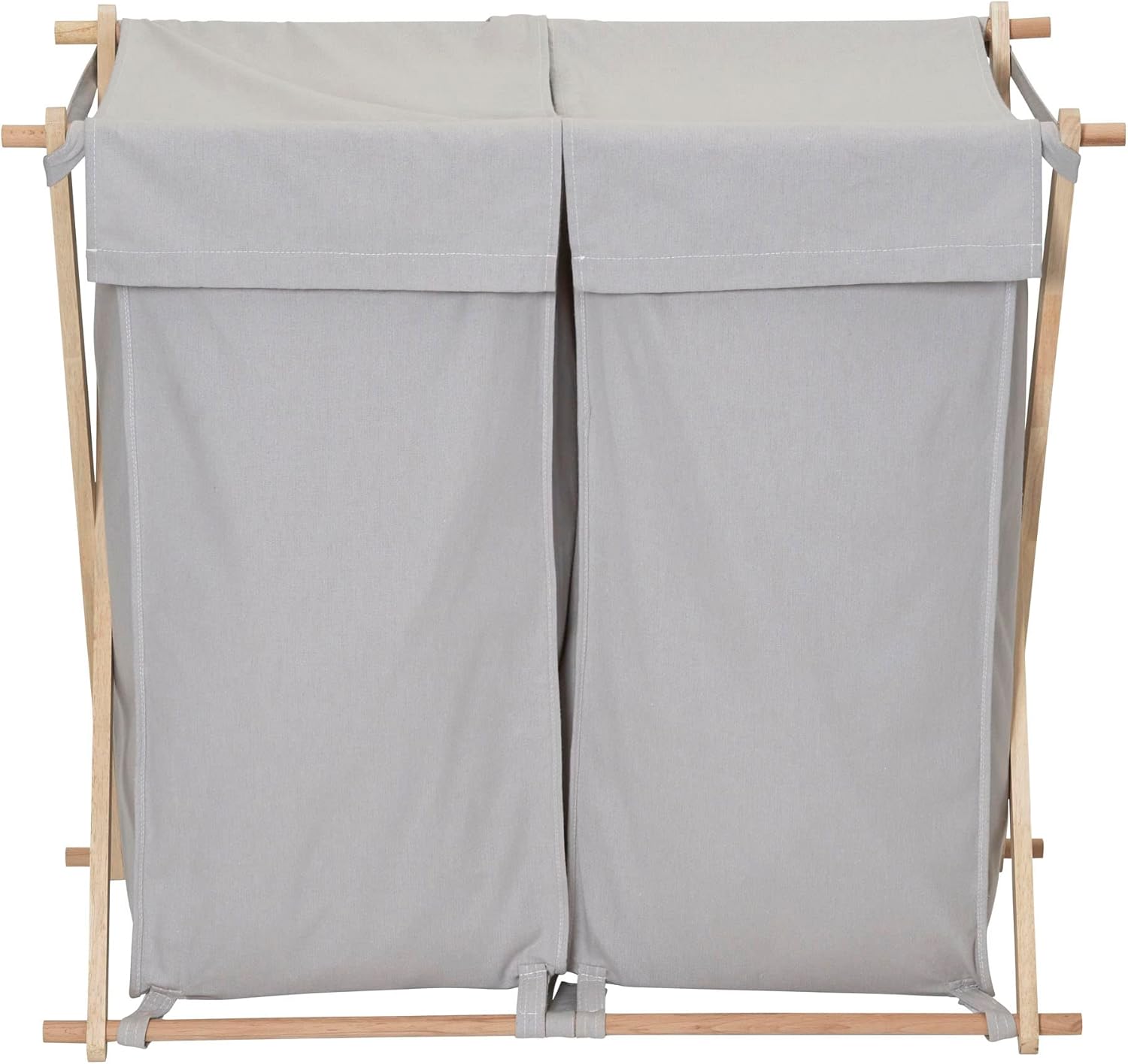 Household Essentials X-Frame Wood Laundry Sorter, Collapsible Wood Frame with Washable Gray Poly-Cotton Bags, Naturally Stylish Large