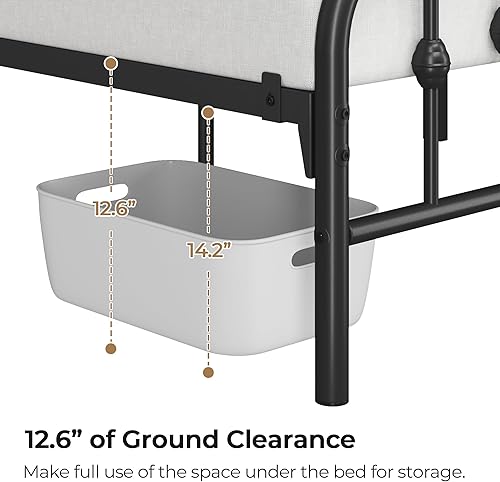 Miniatura 9 de Yaheetech Base de cama tamaño matrimonial, cama de plataforma de metal con cabecera y estribo de hierro forjado de estilo victoriano, fácil montaje,