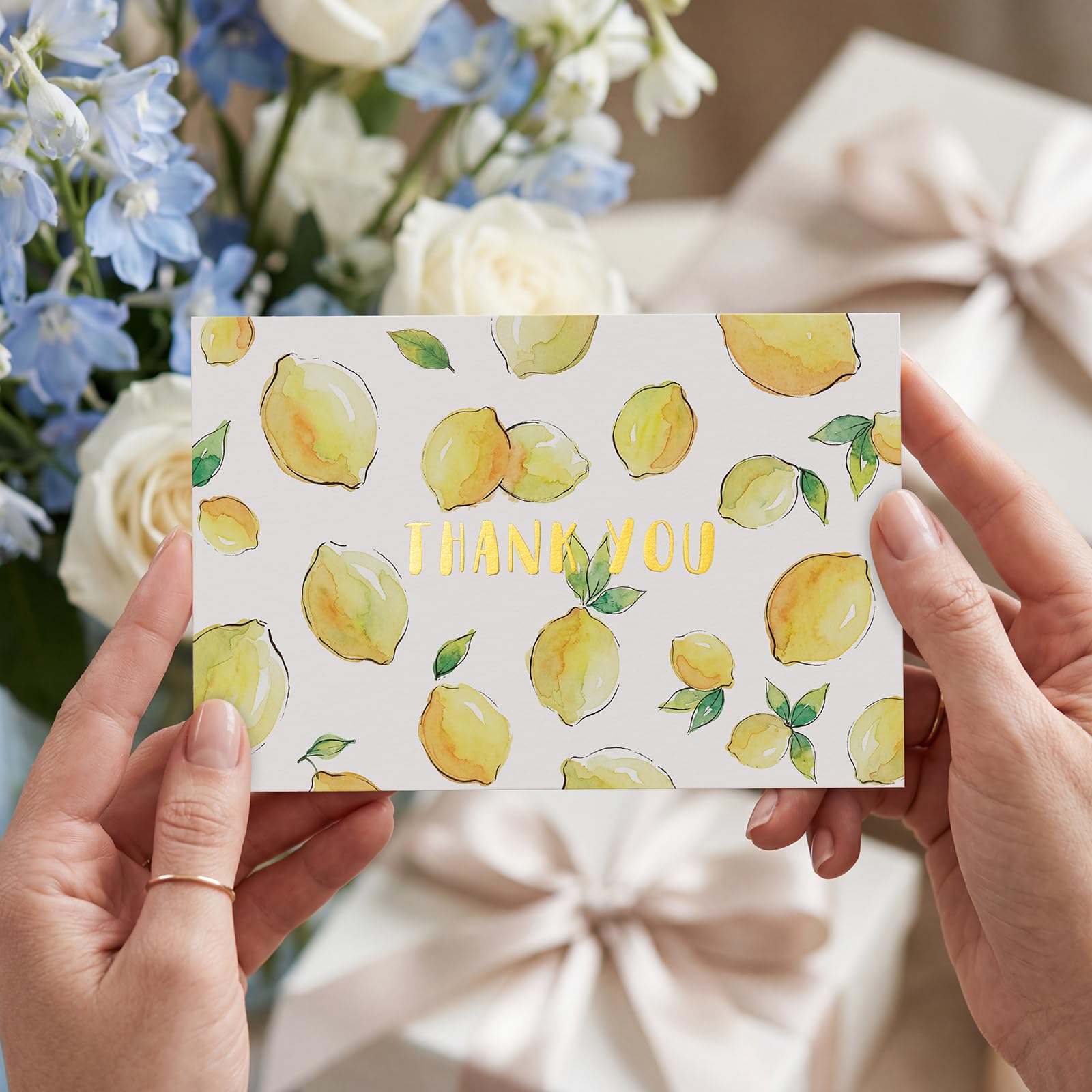 Crisky Lot de 50 cartes de remerciement avec enveloppes en feuille d'or pour fête prénatale, mariage, fête prénuptiale, cartes de remerciement en vrac