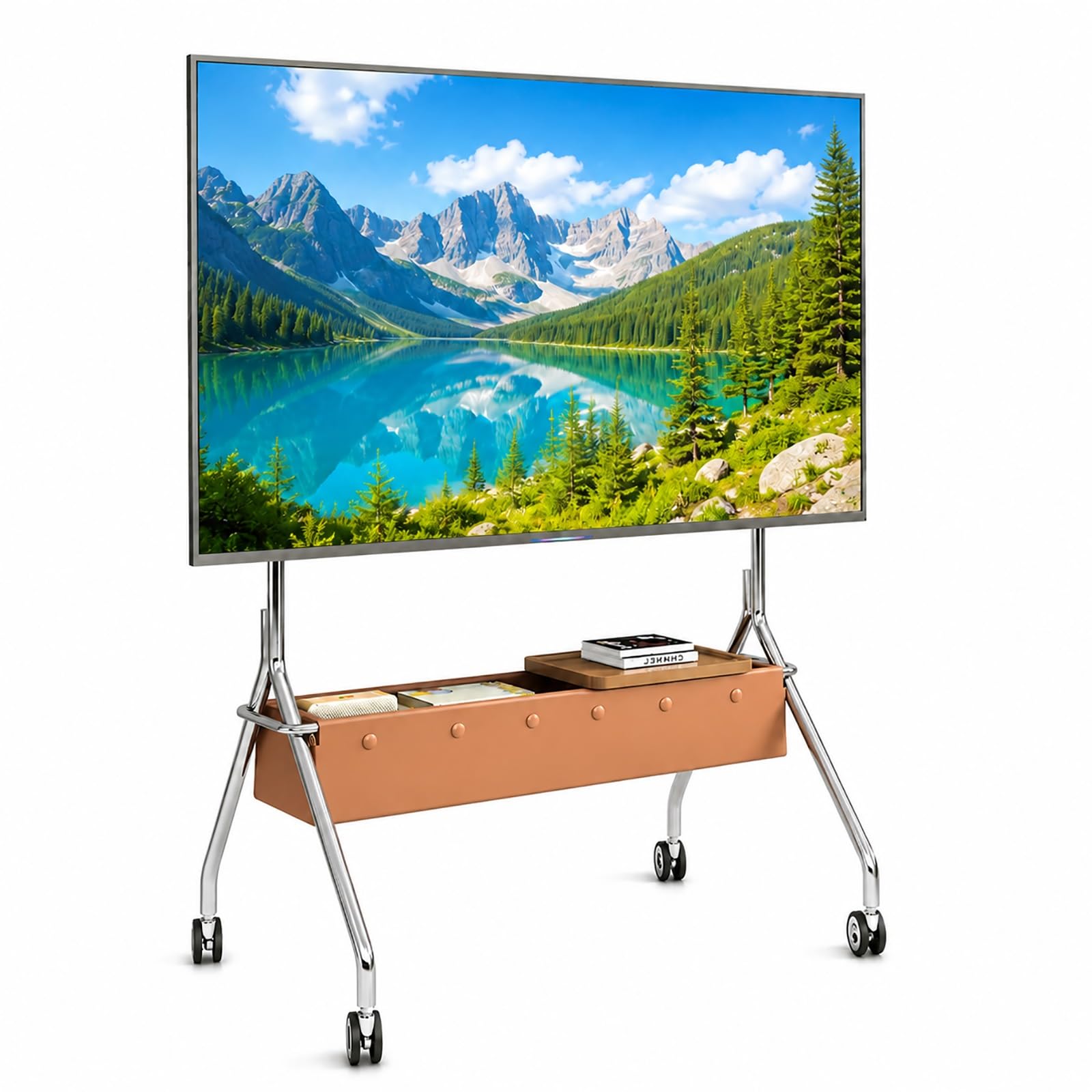 Supporto TV Mobile su Ruote, Supporto TV da Pavimento | Acciaio Inossidabile, Ruote Bloccabili, per Televisori da 40–75 Pollici(Brown)