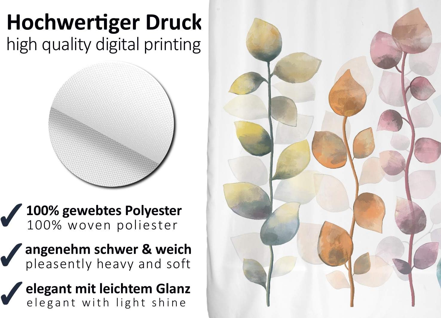 arteneur® Colourful Leaves AntiMould Shower Curtain 120 x 200 cm