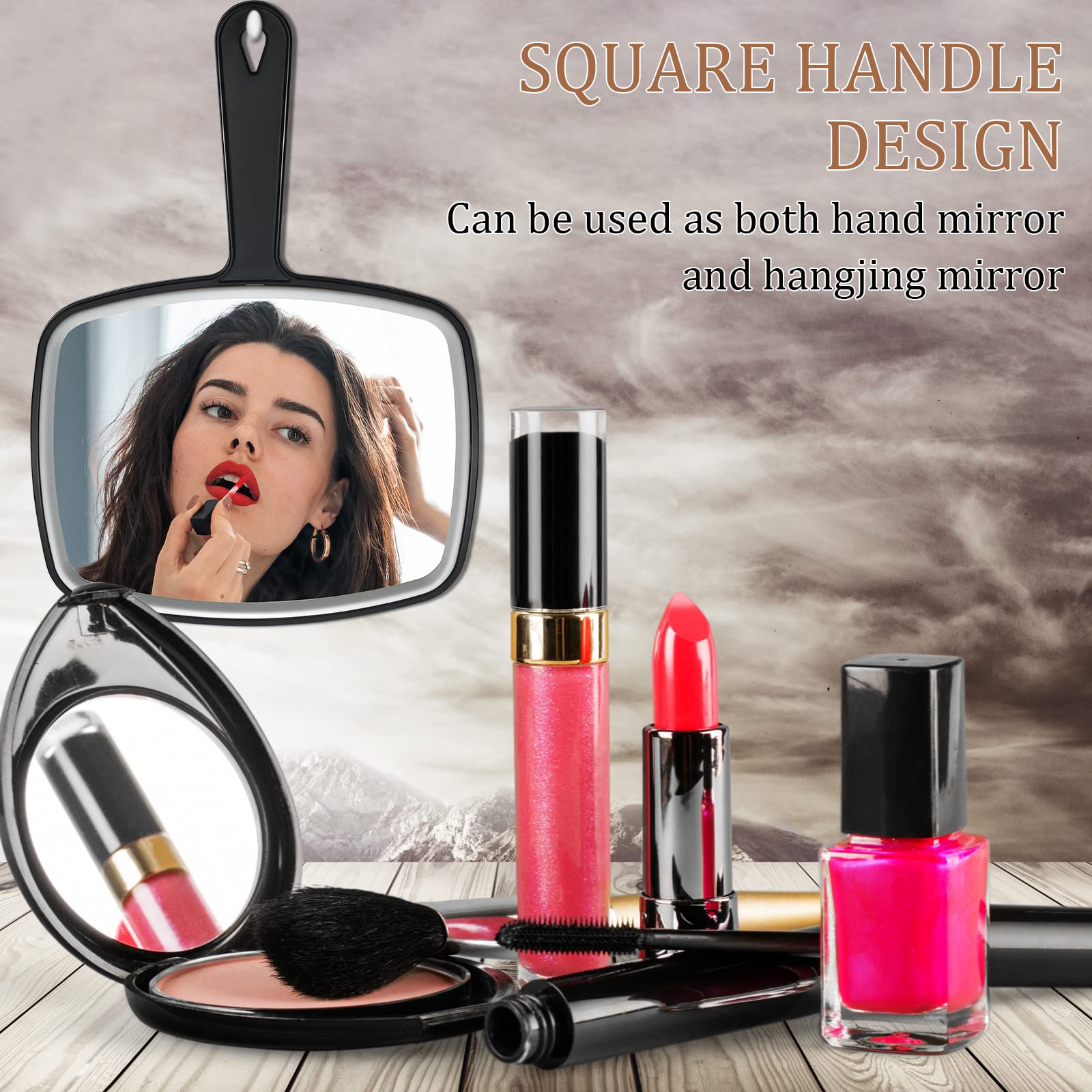 Geetery Lot de 12 miroirs à main avec poignée - Miroir de maquillage mural noir pour salle de bain, maison, douche, barbier, salon, voyage - 17 x 24 cm