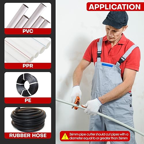 Miniatura 11 de YIYITOOLS Cortador de tubos y tuberías para cortar mangueras y tuberías de plástico OD PEX, PVC y PPR de hasta 1-5/8 ""pulgadas, cortador