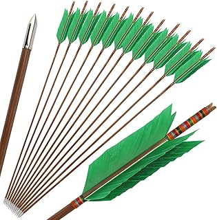 6/12 Pack Archery Traditional Bamboo Arrow Flu-Flu Arrows Target Practice Arrows with 4 Feathers Fletching for Small Game Hunting Shooting