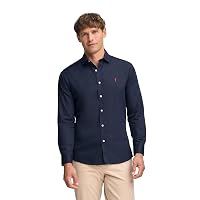 Polo Club Camicia Slim in Popeline Uomo con Logo Ricamato 100% Cotone