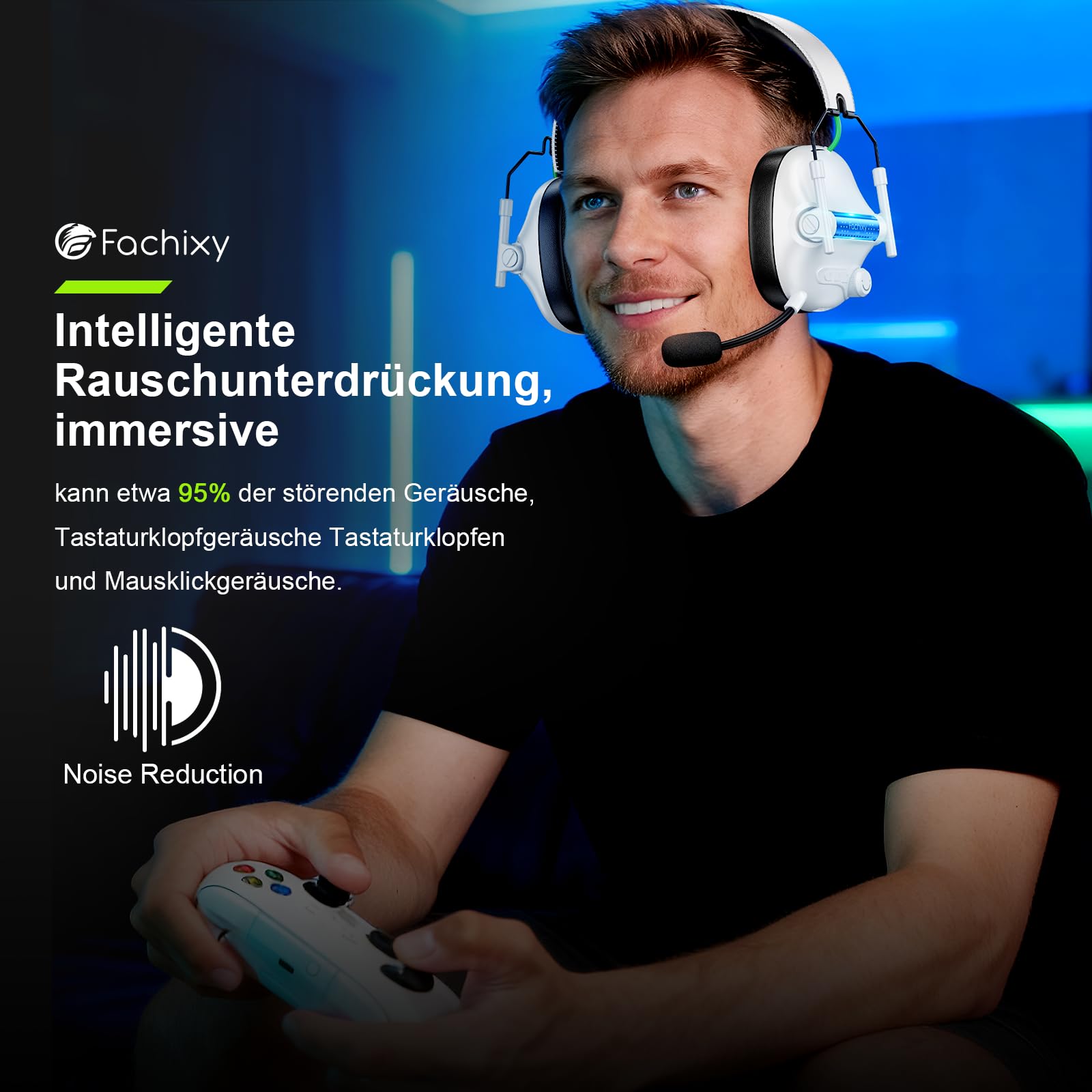 FC400 Gaming Headset Wireless Für Xbox Series X|S|One, PC, PS5, PS4, Switch, Mac, 2.4GHz & Bluetooth 5.4 Headset Kabellos mit Mikrofon, Geringe Latenz Noise Cancelling, Faltbar, 50H Akkulaufzeit