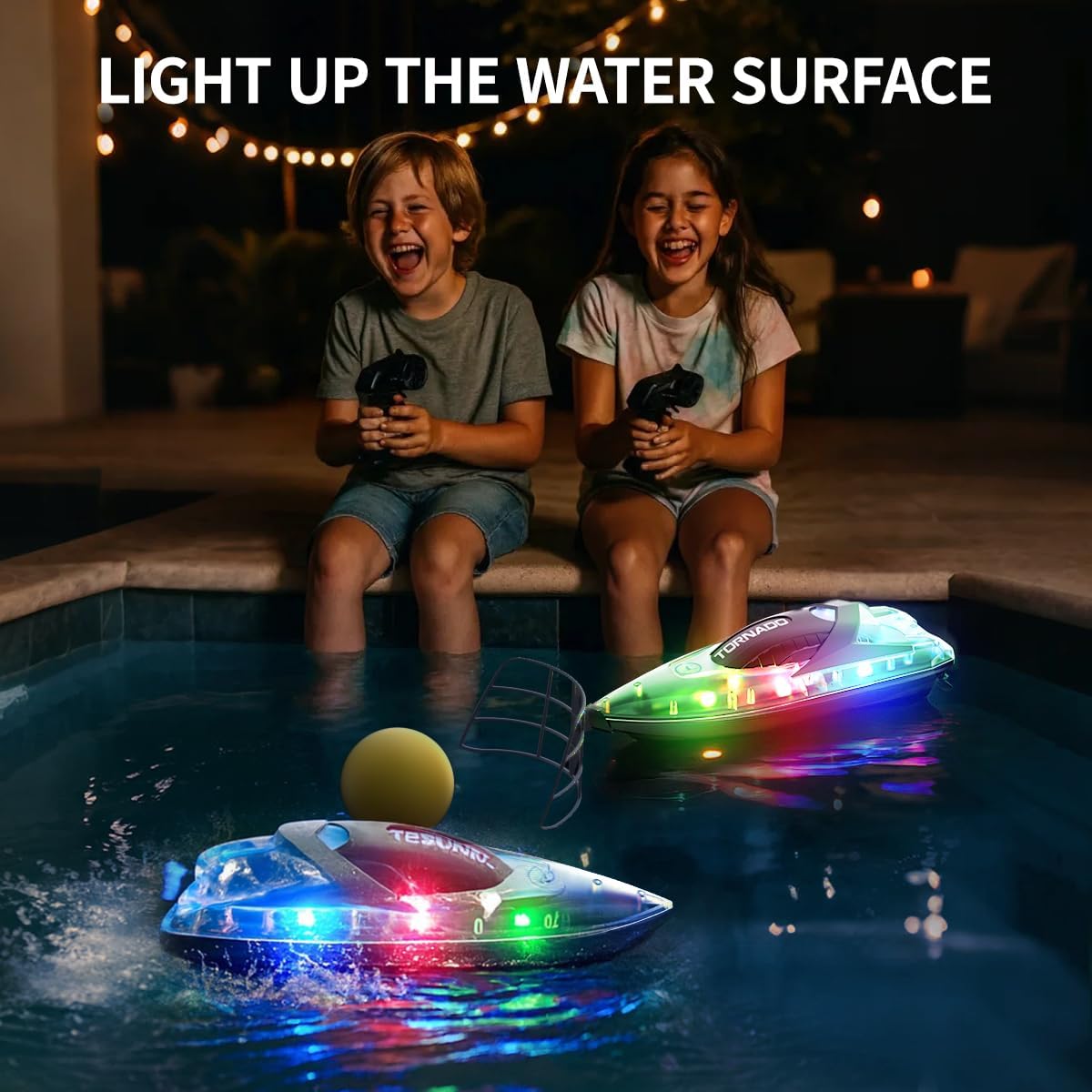 RC Boat 2 Pack Remote Control Boats for Kids & Adults,15KM/H Twin-Screw Waterproof RC Boats with 2.4GHz Remote,LED Lights, One-Key Flip,Dual Speed Modes,4 Rechargeable Batteries,Pool & Lake Racing