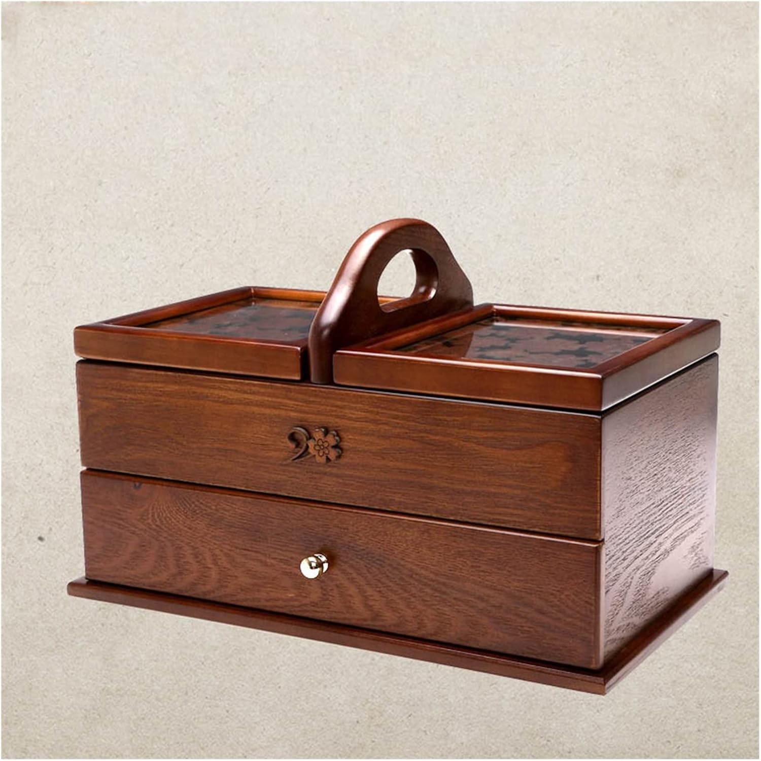 Classic Expanding Wood Sewing Box, Basket Storage Caddy Easy Carrying