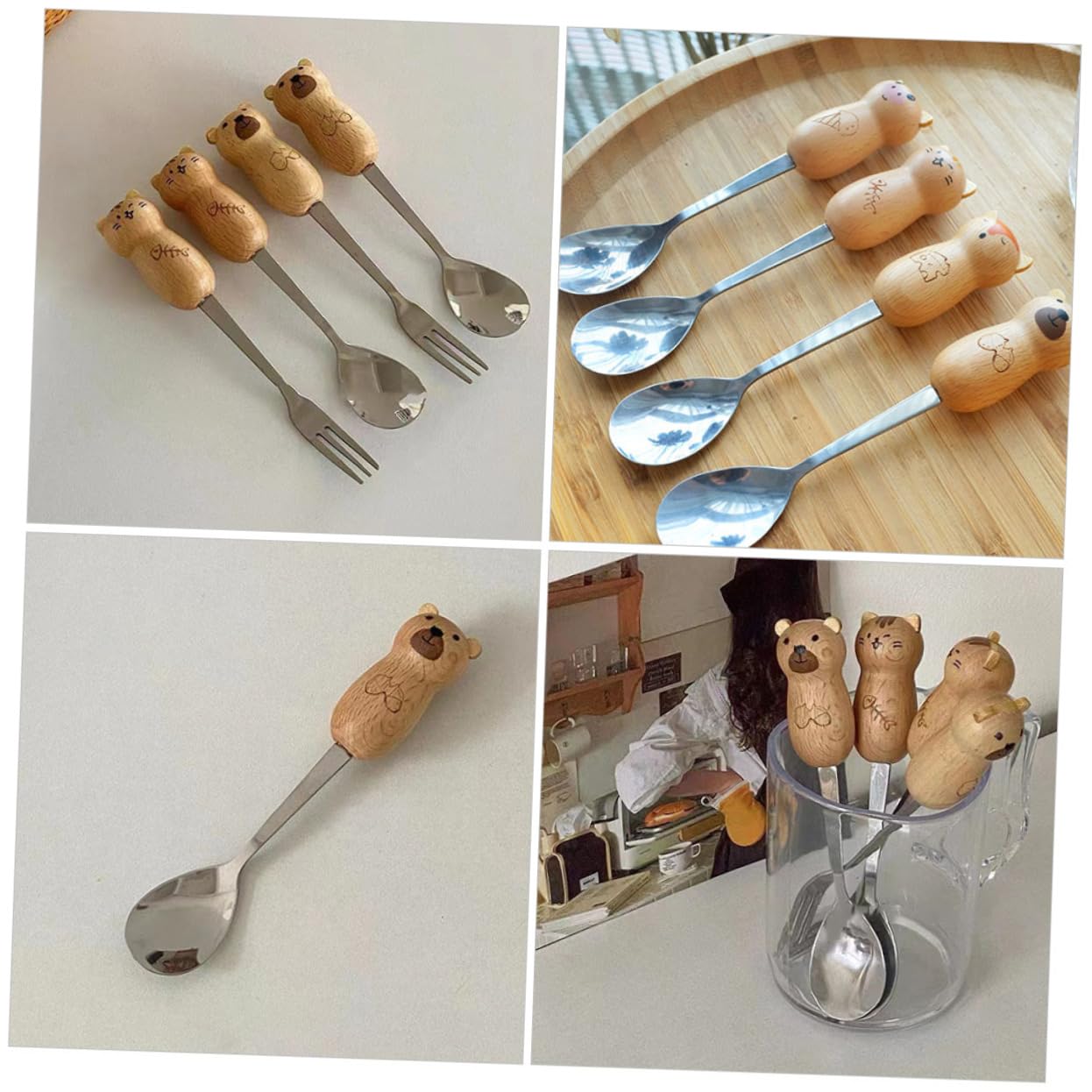 Amazon.co.jp: GREENADSCAPE 2個 くま木製柄スプーン 日本のスプーン