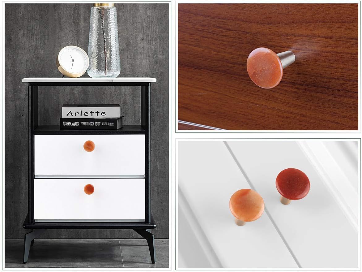 mookaitedecor Set of 4 Red Aventurine Drawer Knobs Stone Pull Handles for Dresser Wardrobe, Decorative Crystal Wall Hanger for Kitchen Bathroom