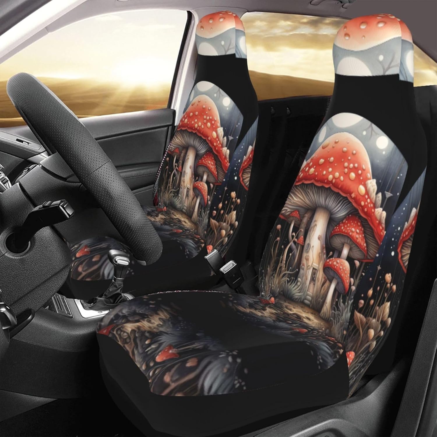 Universal Forest Wild Mushroom Art Printed car seat Covers are Suitable for Most Seats in Trucks, Vans, and Other Similar Vehicles.