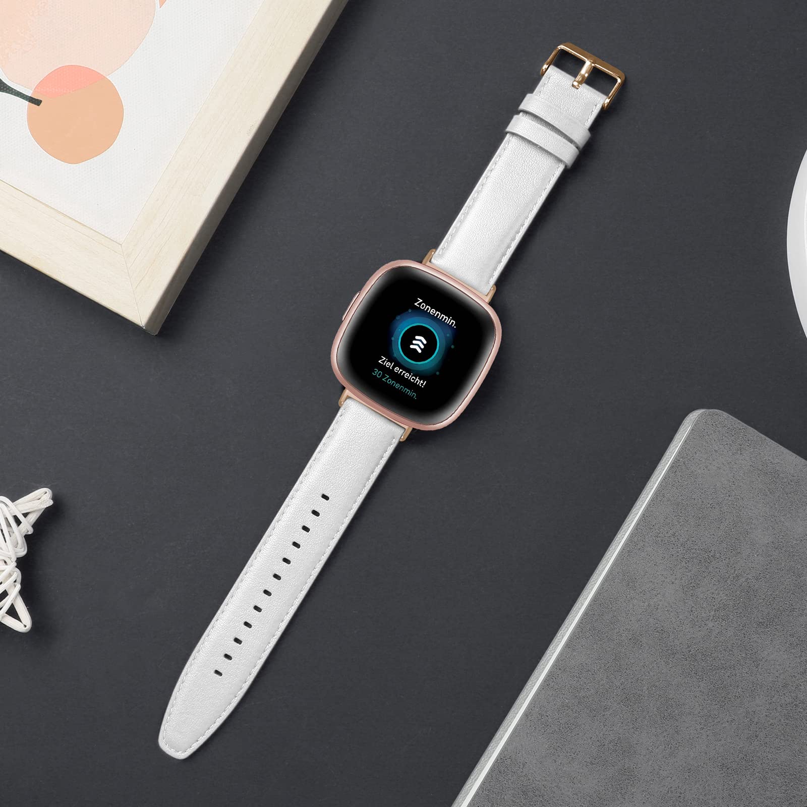 Bracelet Cuir Tuocal Pour Fitbit Versa 4/3 Et Sense - Cuir Véritable, Boucle Métal - Réglable 12.7-17.8cm