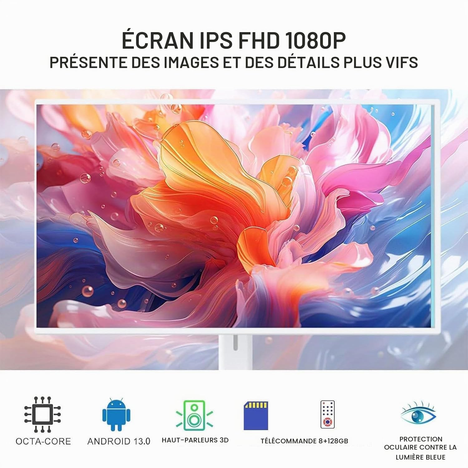 Téléviseur intelligent portable avec écran tactile,résolution 1080p,sur roulettes,pied de sol réglable et rotatif à 360°,batterie intégrée de 8 heures,Système d'exploitation Android 13 21.5in-8G128G