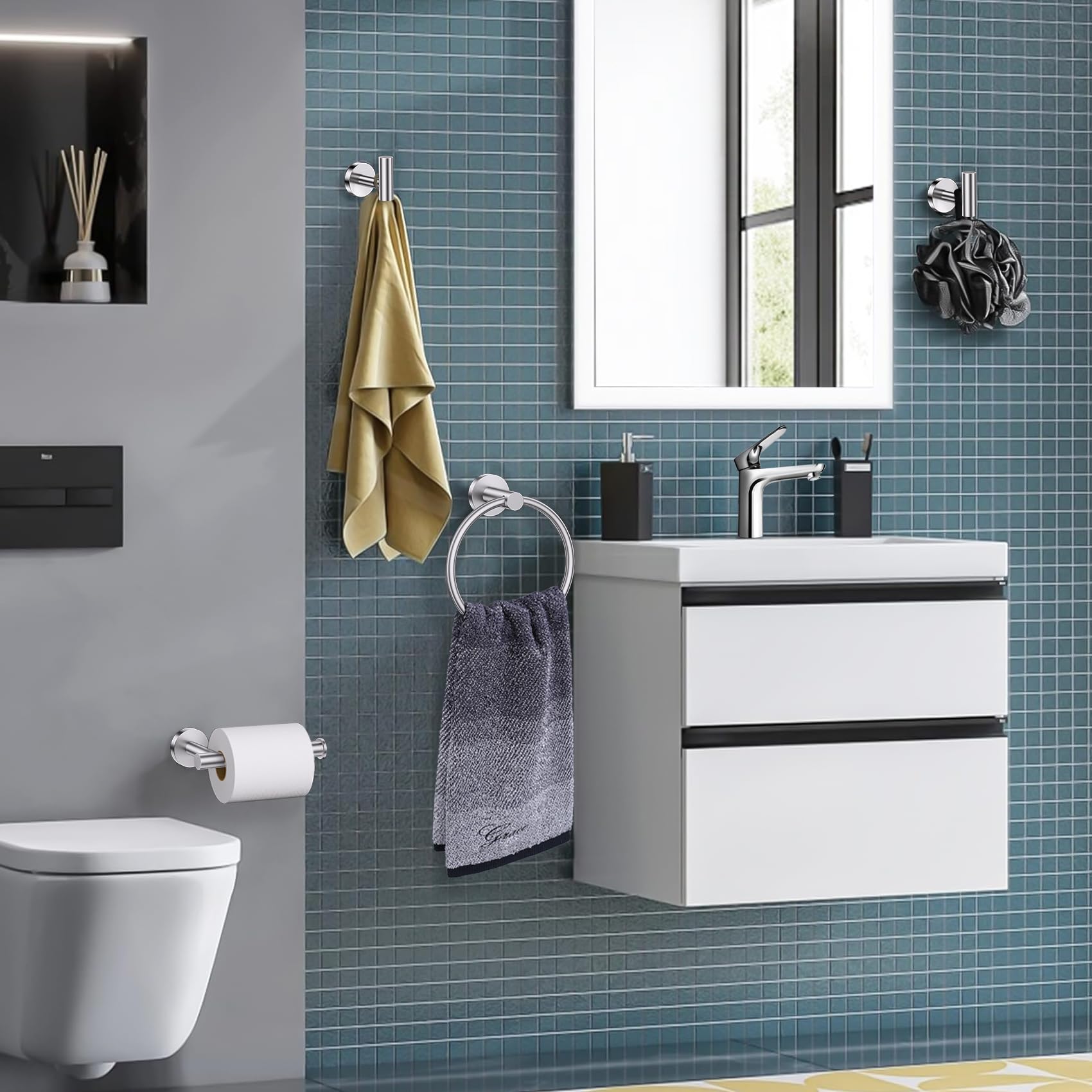 HASA Zone 7 Pezzi Porta Asciugaano Bagno Adesivo, Set Porta Asciugaani Copleto Con Porta - 10