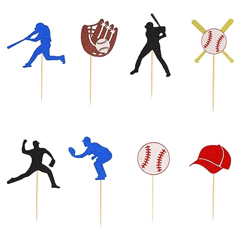 Miniatura 6 de 24 piezas de decoración para cupcakes de béisbol, jugadores de béisbol, temática deportiva, para baby shower, fiesta de cumpleaños, suministros de