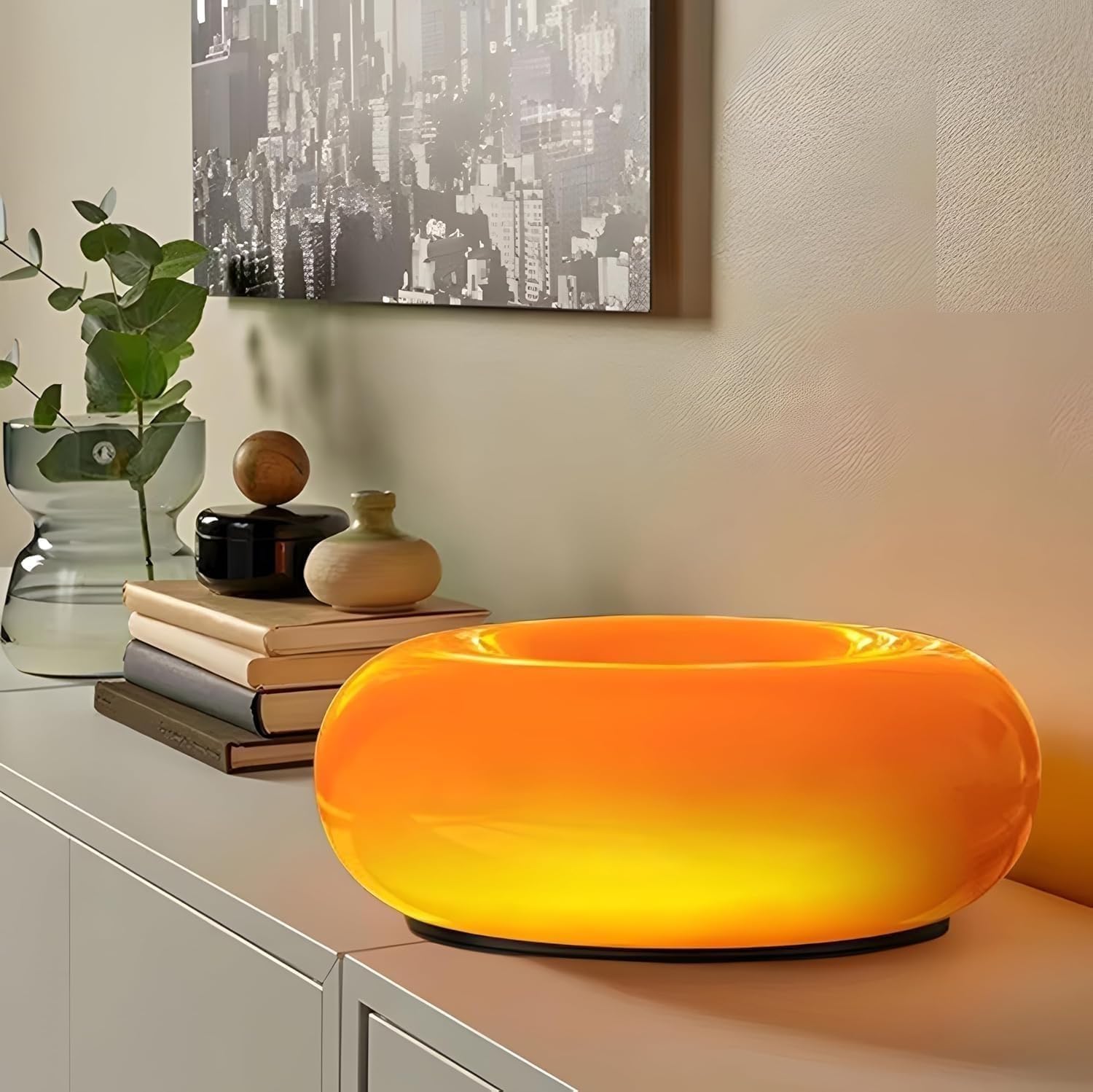 DFAEEKIYO Standing Lamp Mushroom with Caramel Lampshade Art Glass Desk Light Chrome Base Dimmable Nightstand Lamps for Living(Oranges)