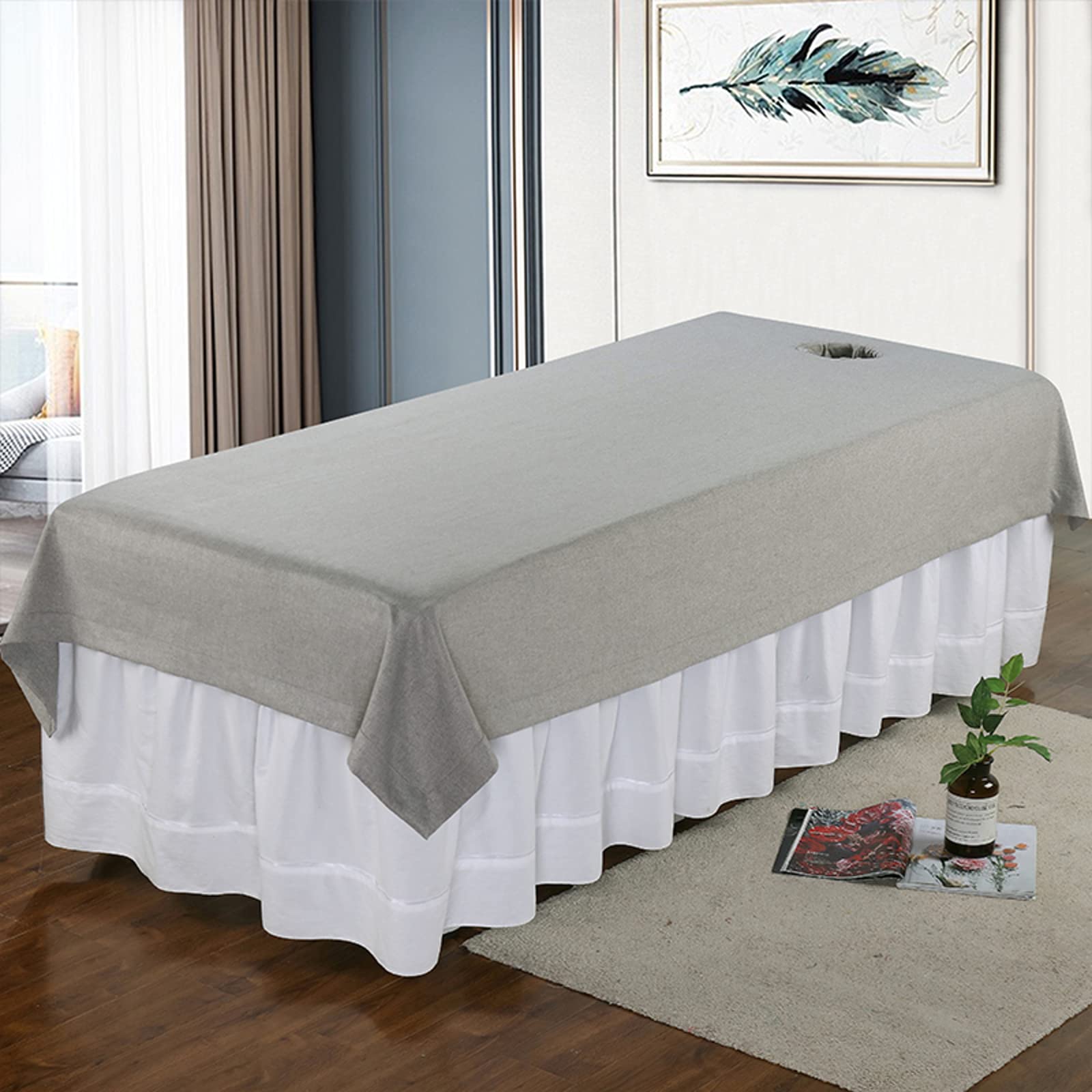 Couvre-lit de massage pour protéger vos tables des huiles de soin avec trou visage inclus