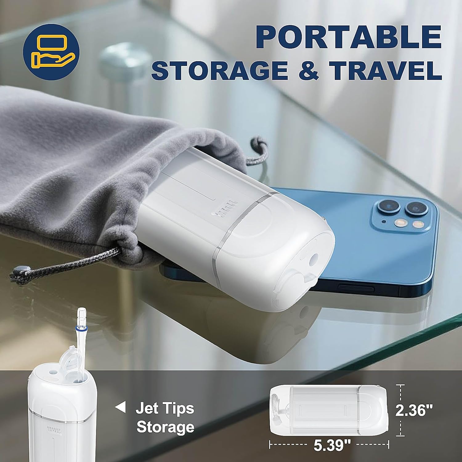 Mini Cordless Water Flosser for Teeth, Portable 5 Modes Travel Dental Water Flosser, 36-Day Battery Life, Detachable Tank, IPX7 Waterproof Oral Irrigator for Brace, Sensitive Gum, Implant