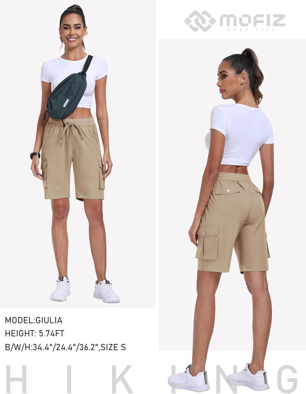 MoFiz Women's 10" Hiking Cargo Shorts Lightweight Quick Dry Outdoor Running Athletic Short Summer Travel Loose 6 Pockets - Image 7
