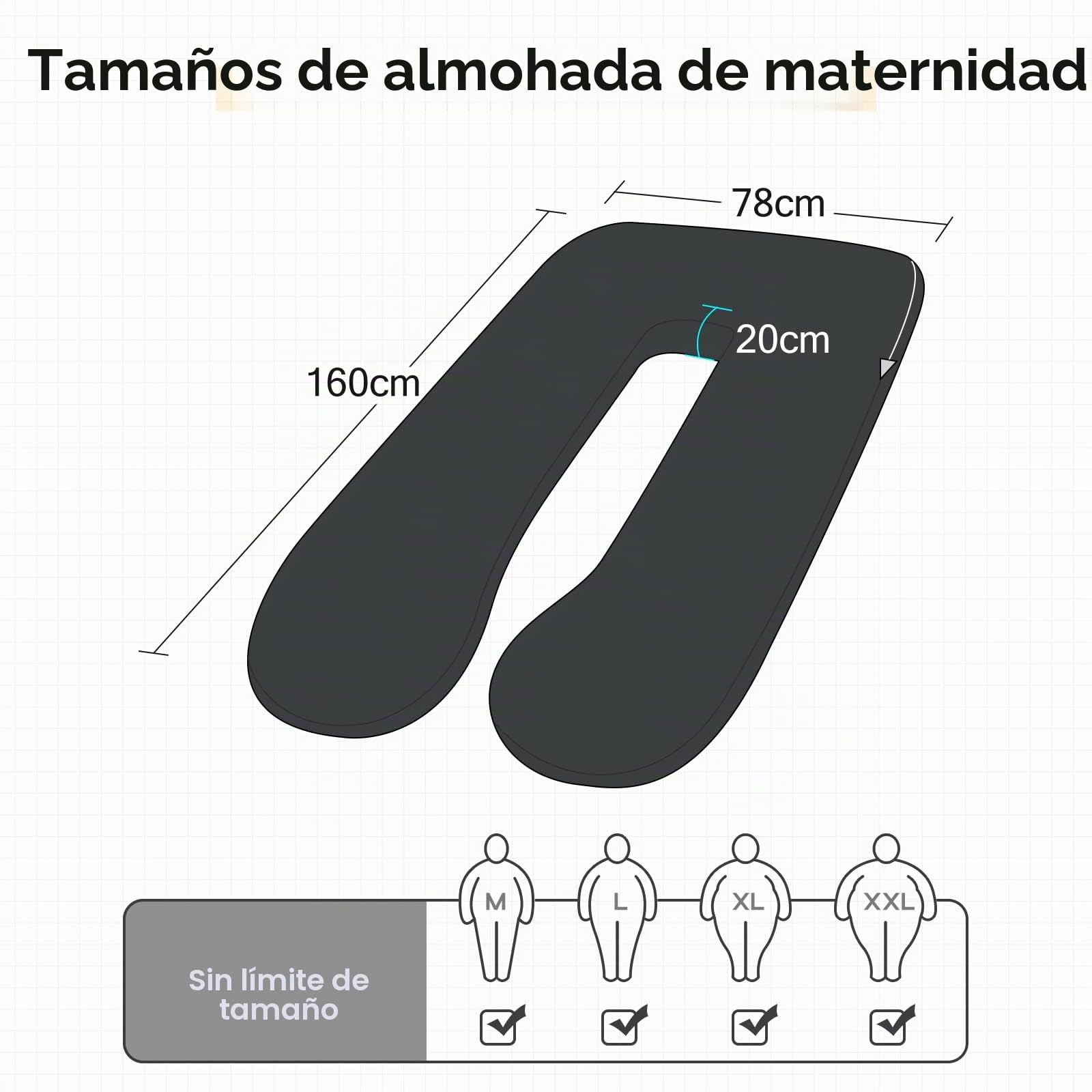 Wndy's Dream Cojín de Lactancia para Embarazo, 160 cm, XXXL en Forma de U, para Madres Grandes