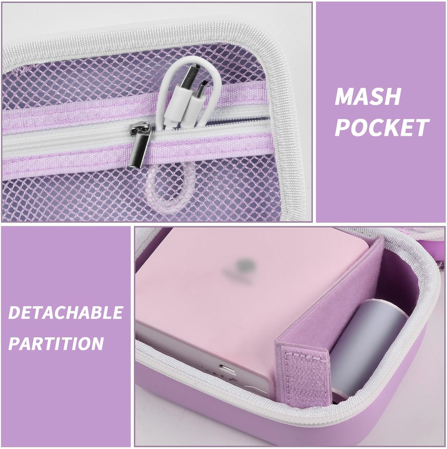 Sticker Printer Case for Memoking T02/ for ETIKEZ PM290C/ for Nelko PM230/ for Phomemo M02/ T02/ Q30S Mini Pocket Printer Machine. Holder for Label Maker, Thermal Paper, USB Cable (Box Only) -Purple - Image 4